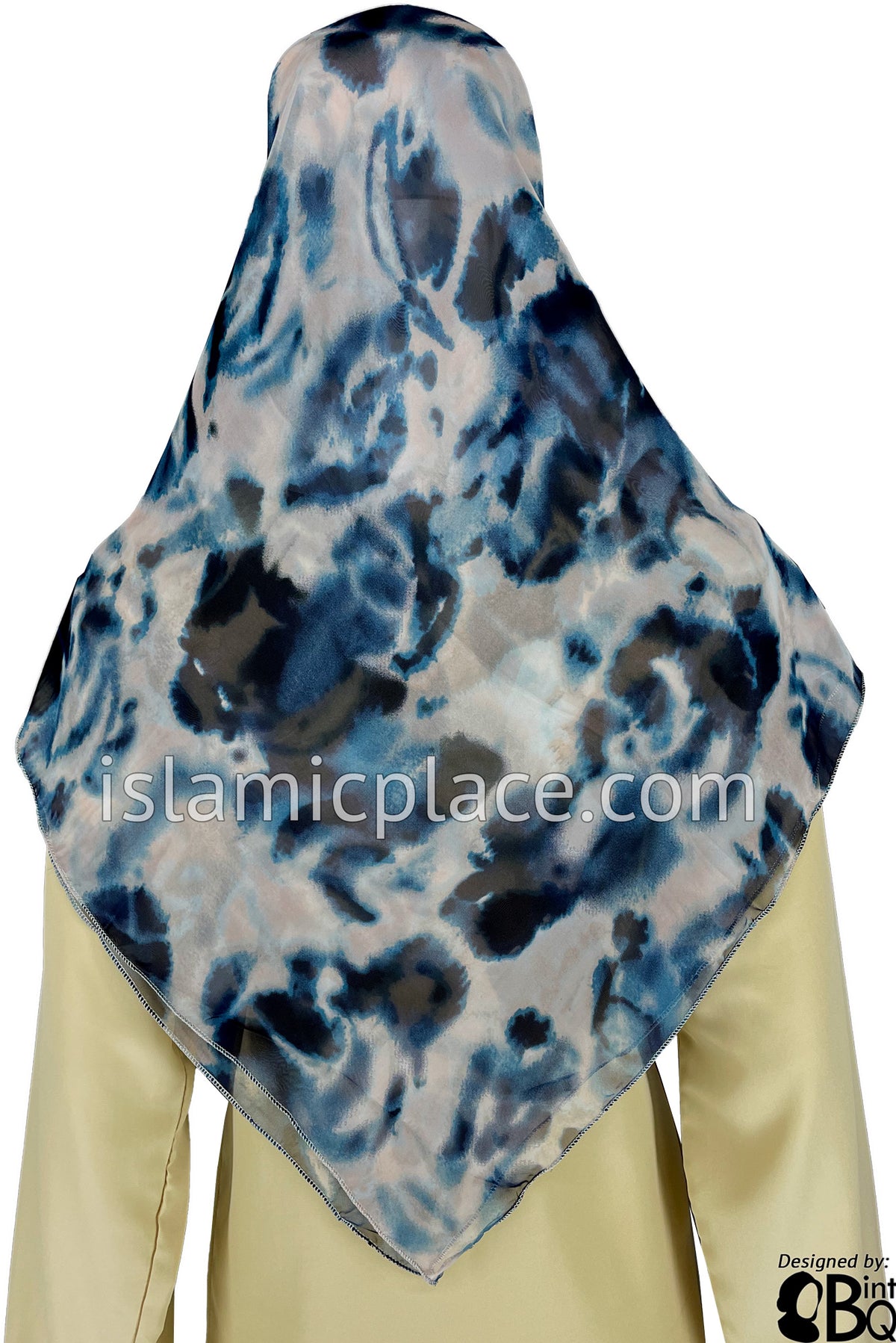 Steel Gray, Teal and Black Smudges  - 45&quot; Square Printed Khimar