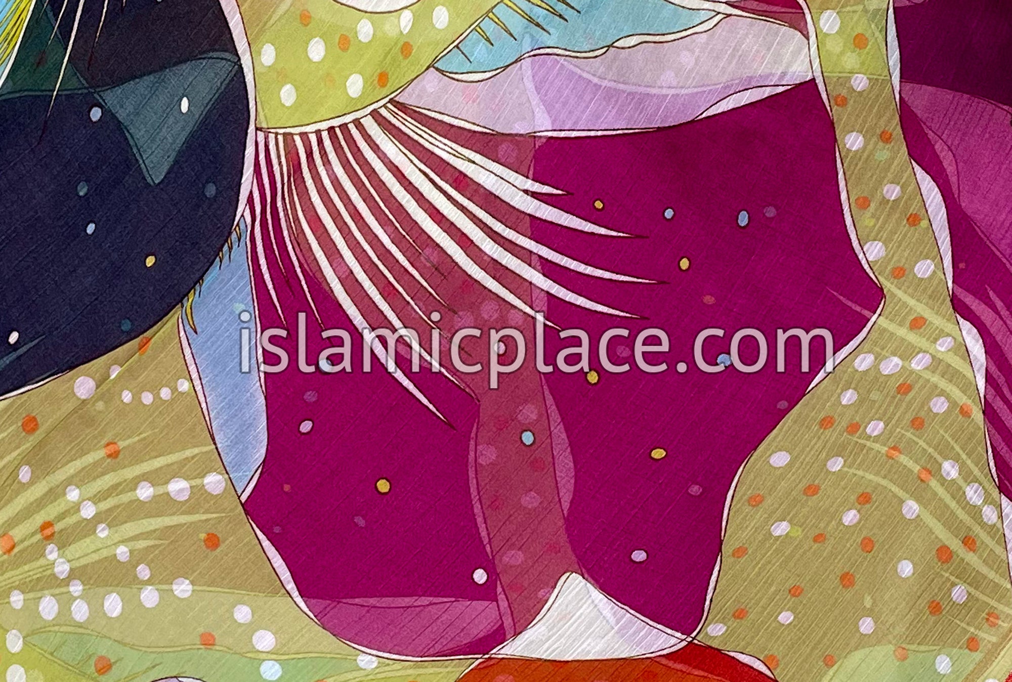 Fuchsia Pink, Red, Lime Green and White Jumbo Flower Petals Design - 45" Square Printed Khimar