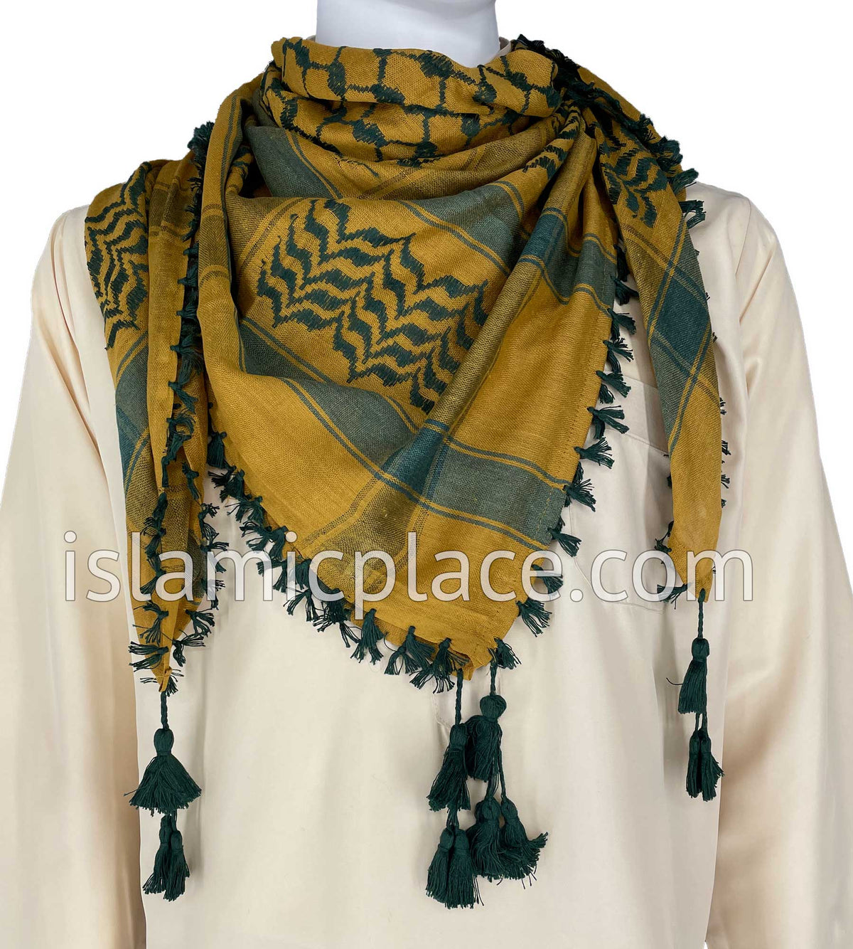 Mustard and Dark Green - Traditional Style Men Scarf Kifaya