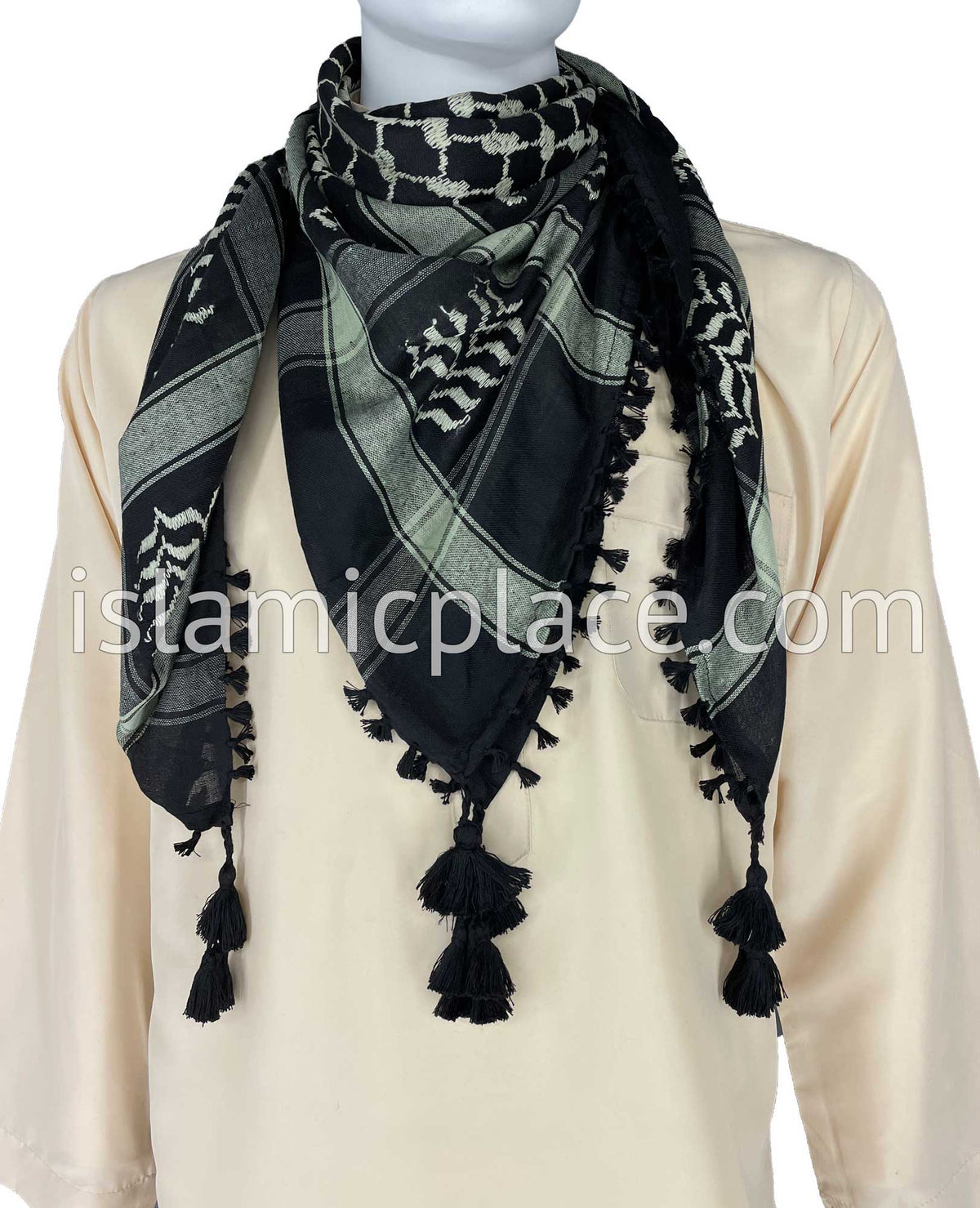 Black and Light Green - Traditional Style Men Scarf Kifaya