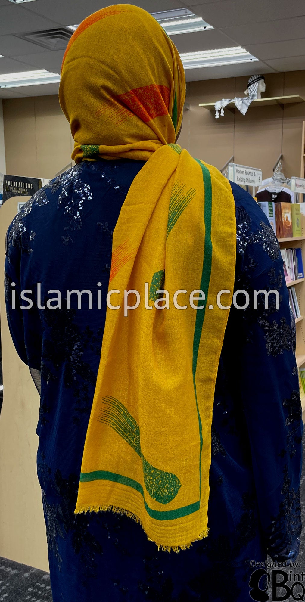 Gold with Green and Red Paint Brush Stroke - Soft Viscose Printed Shayla Long Rectangle Hijab 34"x72"