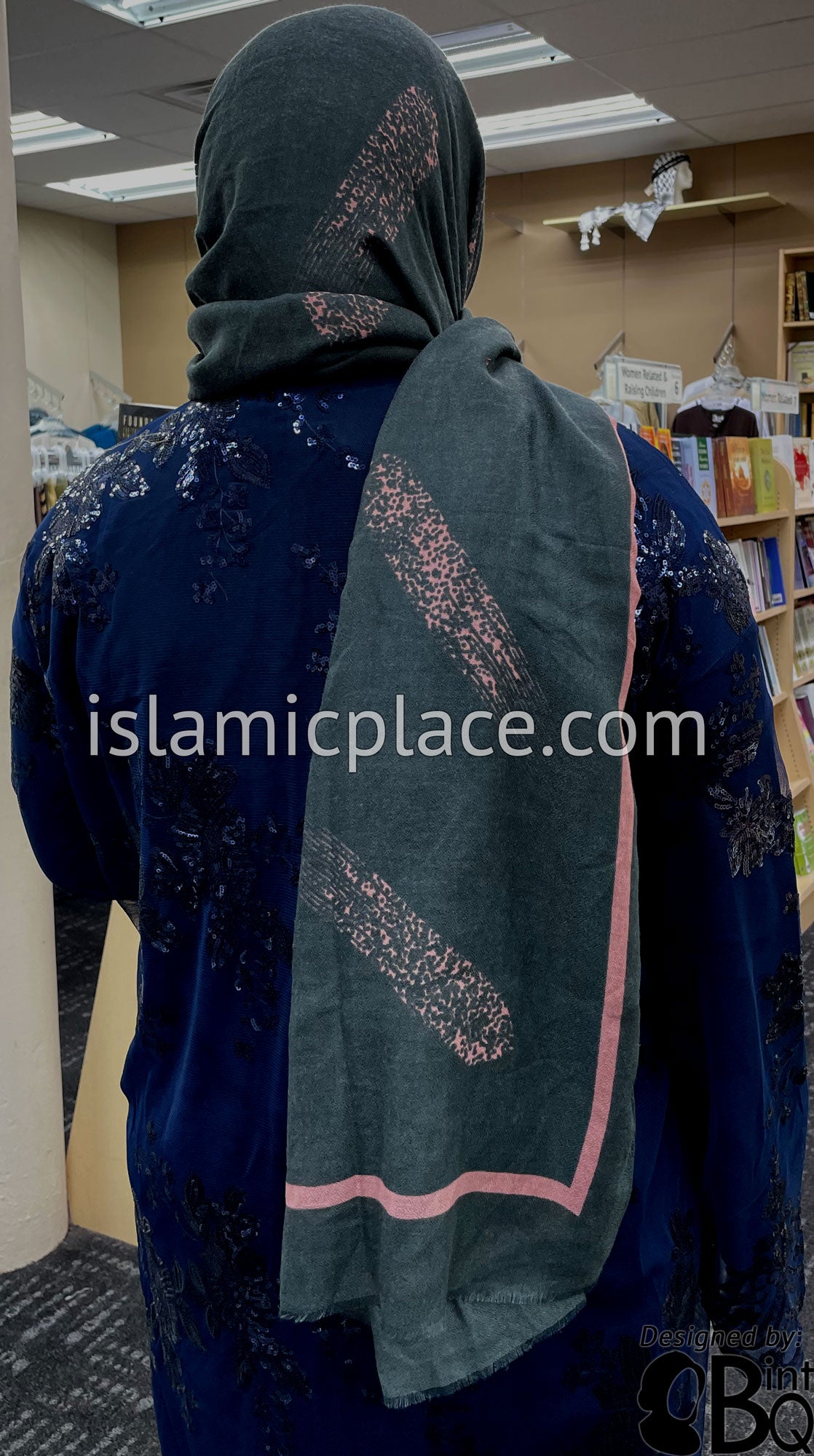 Off-Black with Pink and Electric Blue Paint Brush Stroke - Soft Viscose Printed Shayla Long Rectangle Hijab 34&quot;x72&quot;