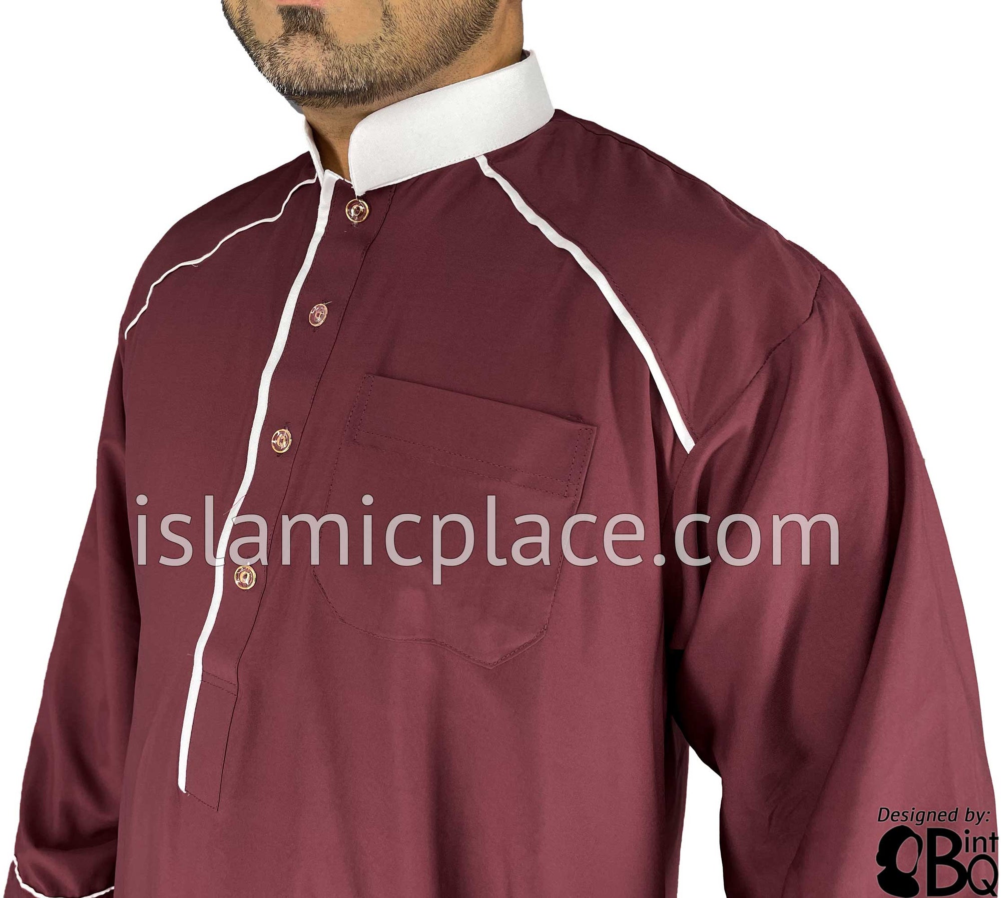 Burgundy - Affan Style Men Thob by Ibn Ameen