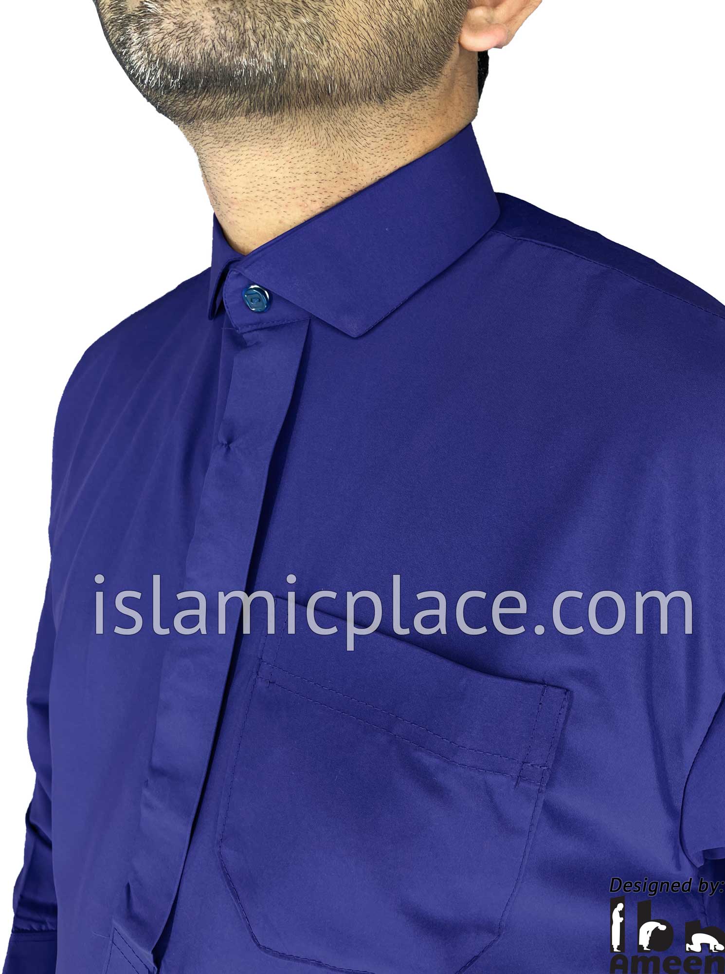 Royal Blue - Hassan Style Dress Shirt Collar Men Thob by Ibn Ameen