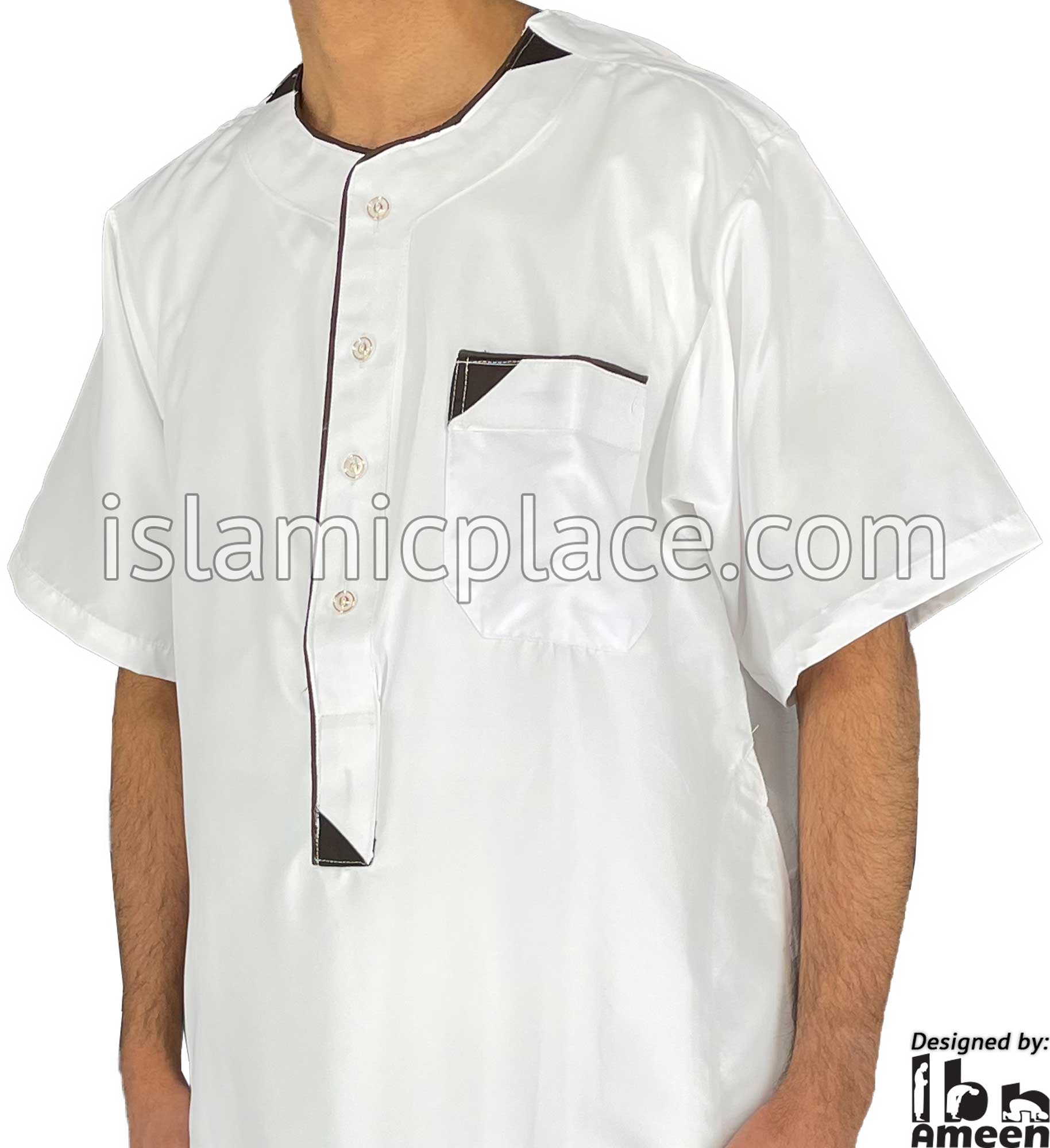 White - Munir Style Men Short Sleeve Thob by Ibn Ameen