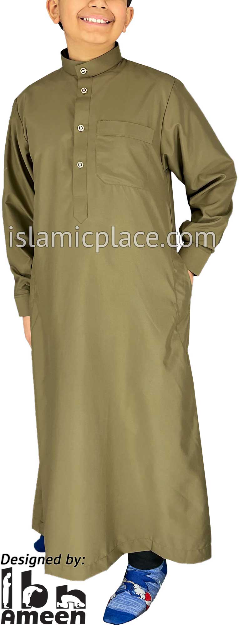 Dark Khaki - Boy&#39;s Aziz Style Men Saudi Thob by Ibn Ameen