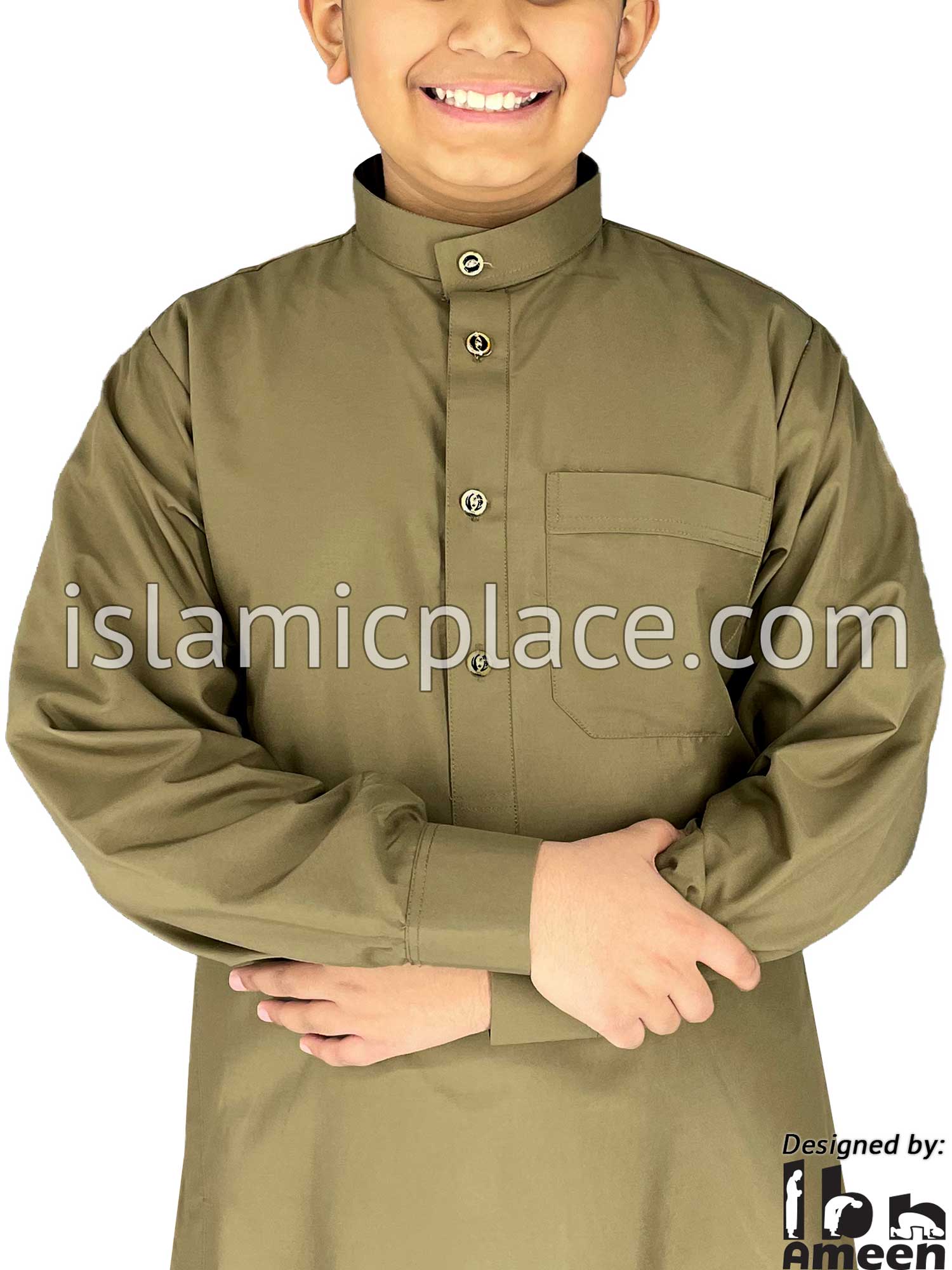 Dark Khaki - Boy's Aziz Style Men Saudi Thob by Ibn Ameen