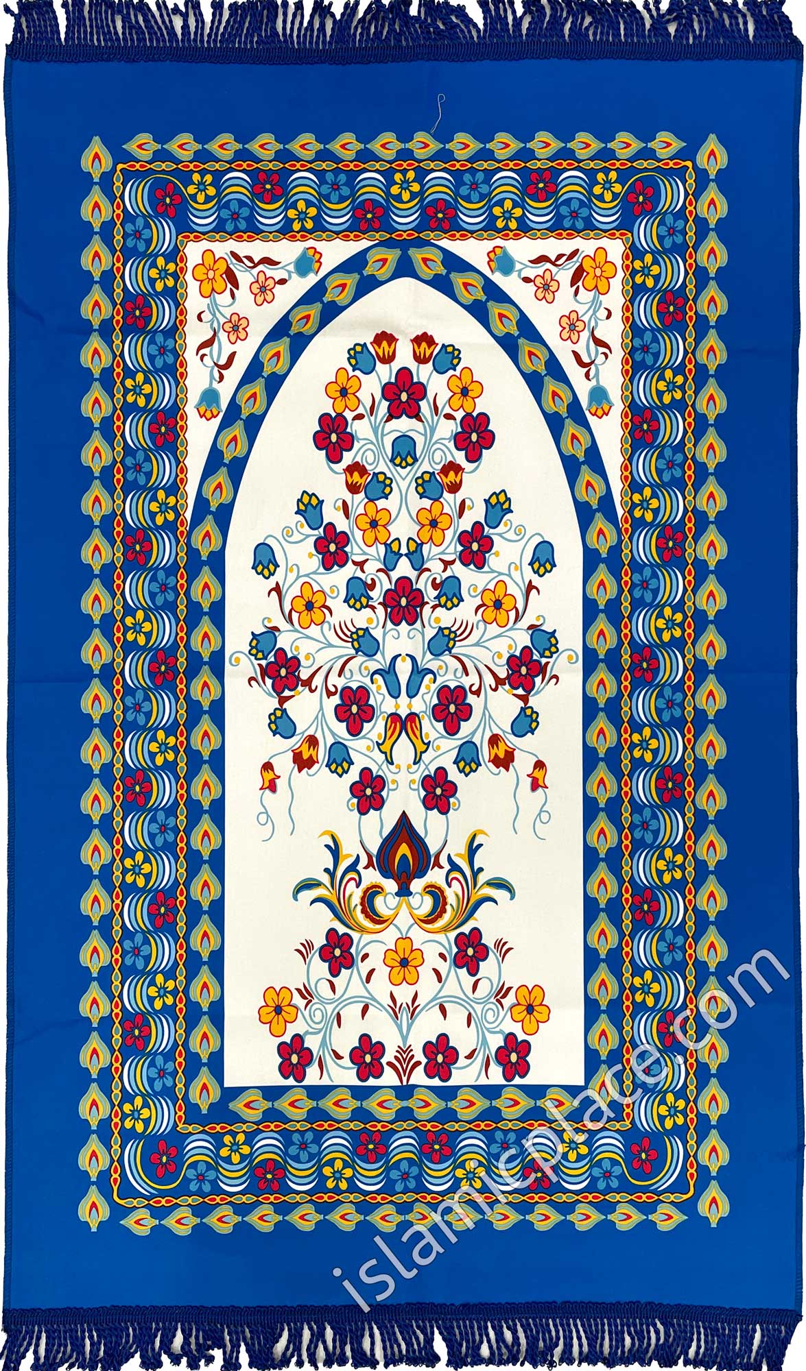 Royal Blue - Floral Mihrab Design Prayer Rug with Matching Zipper Carrying Bag