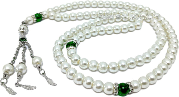 Pearly White - Large Bead Talib Tasbih Prayer Beads - The Islamic Place