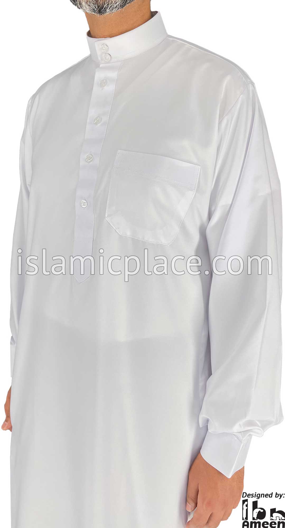 White - Men Saudi Ad-Daffah Plain Kameez by Ibn Ameen with Visible Buttons