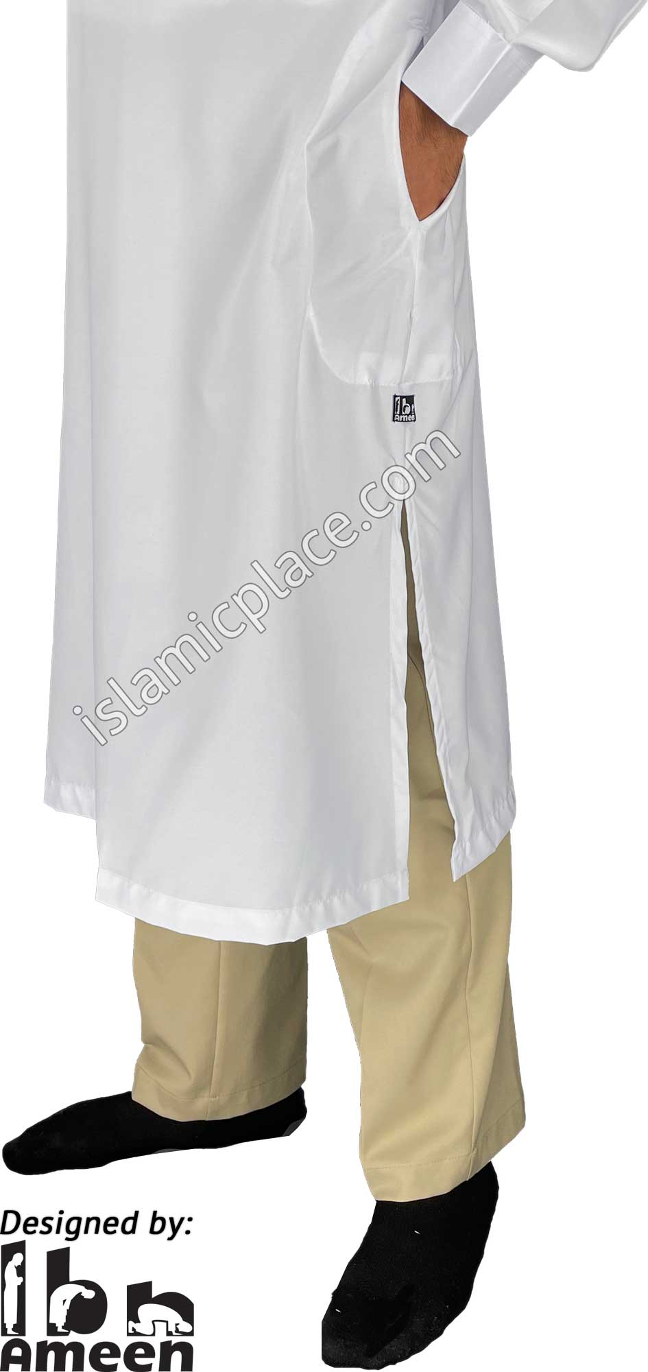 White - Men Saudi Ad-Daffah Plain Kameez by Ibn Ameen with Visible Buttons