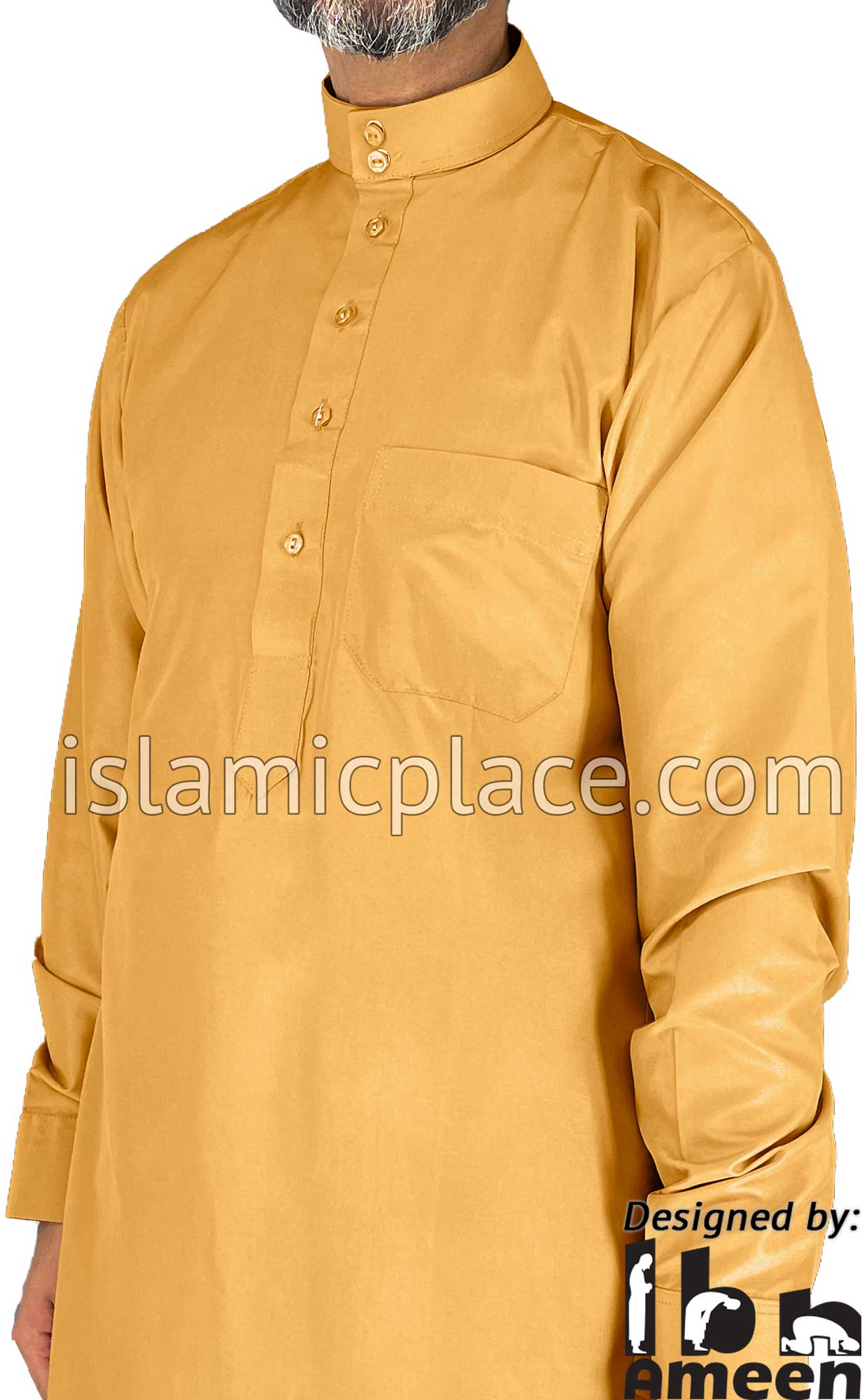 Golden Sand - Men Saudi Ad-Daffah Plain Kameez by Ibn Ameen with Visible Buttons