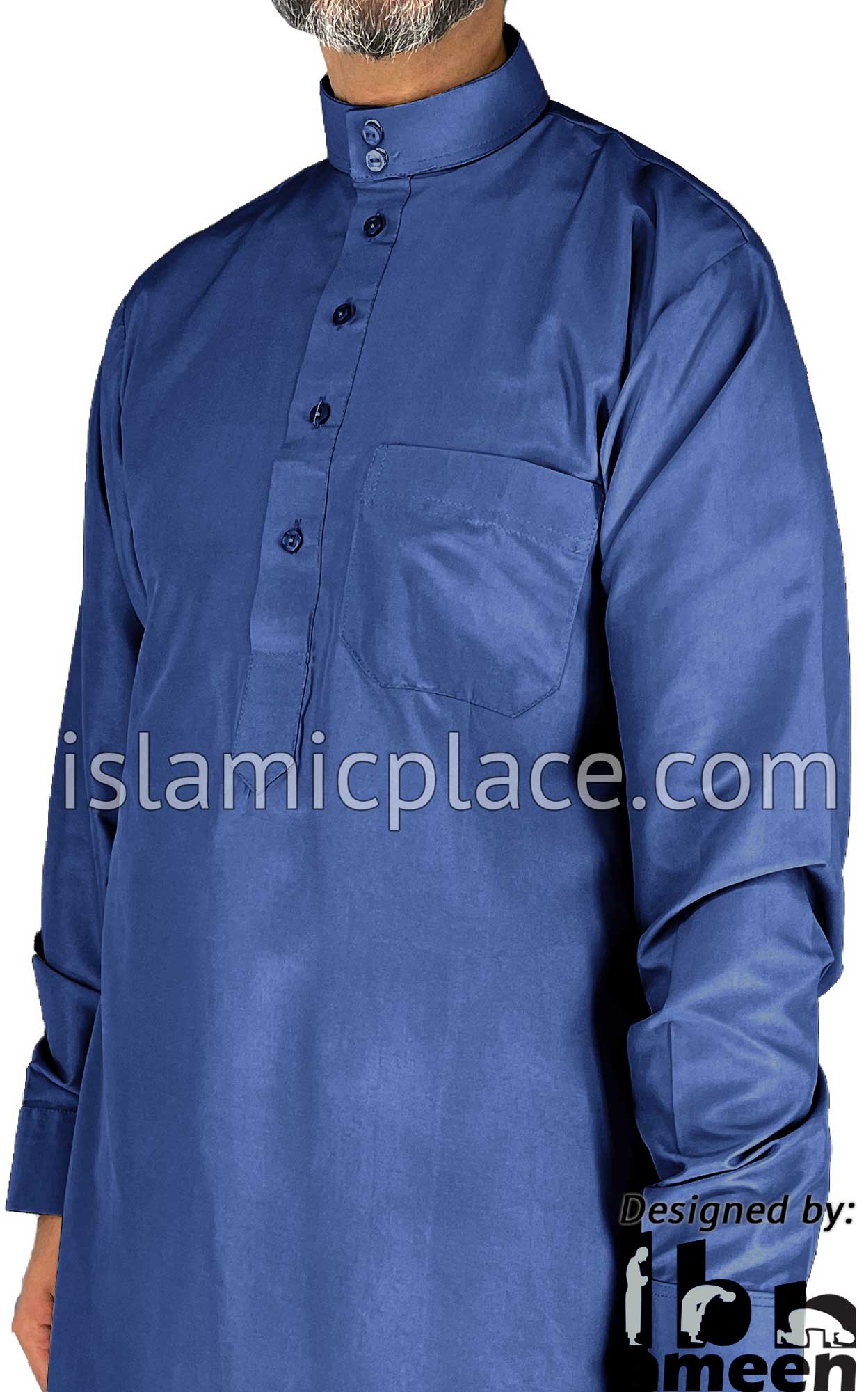 Royal Blue - Men Saudi Ad-Daffah Plain Kameez by Ibn Ameen with Visible Buttons