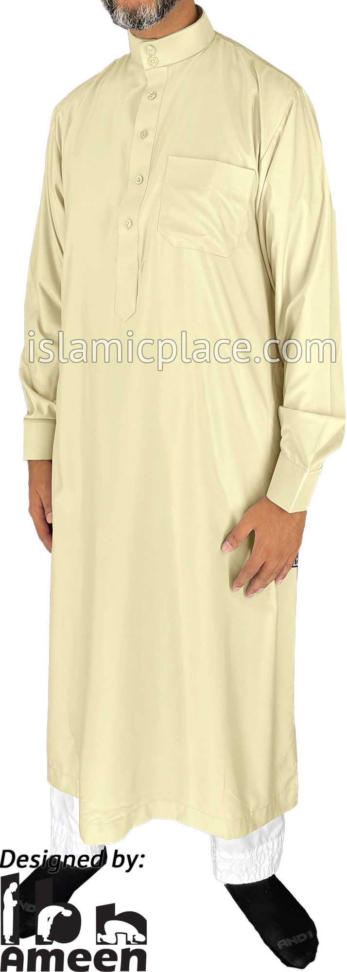 Cream - Men Saudi Ad-Daffah LT Thob by Ibn Ameen with Visible Buttons - IA3