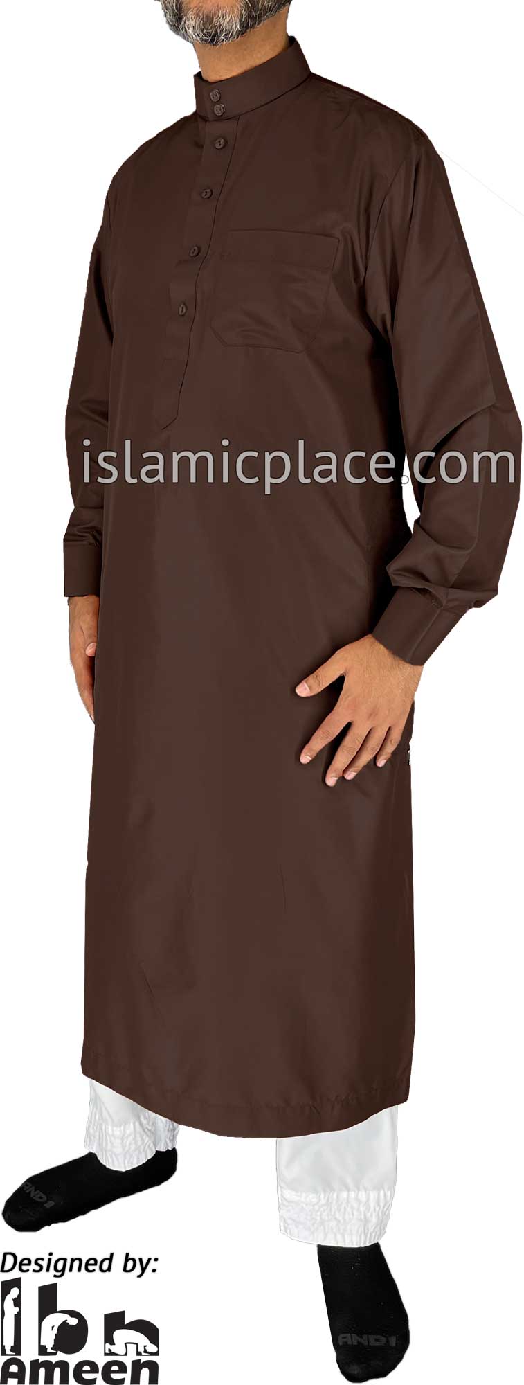 Brown - Men Saudi Ad-Daffah LT Thob by Ibn Ameen with Visible Buttons - IA3