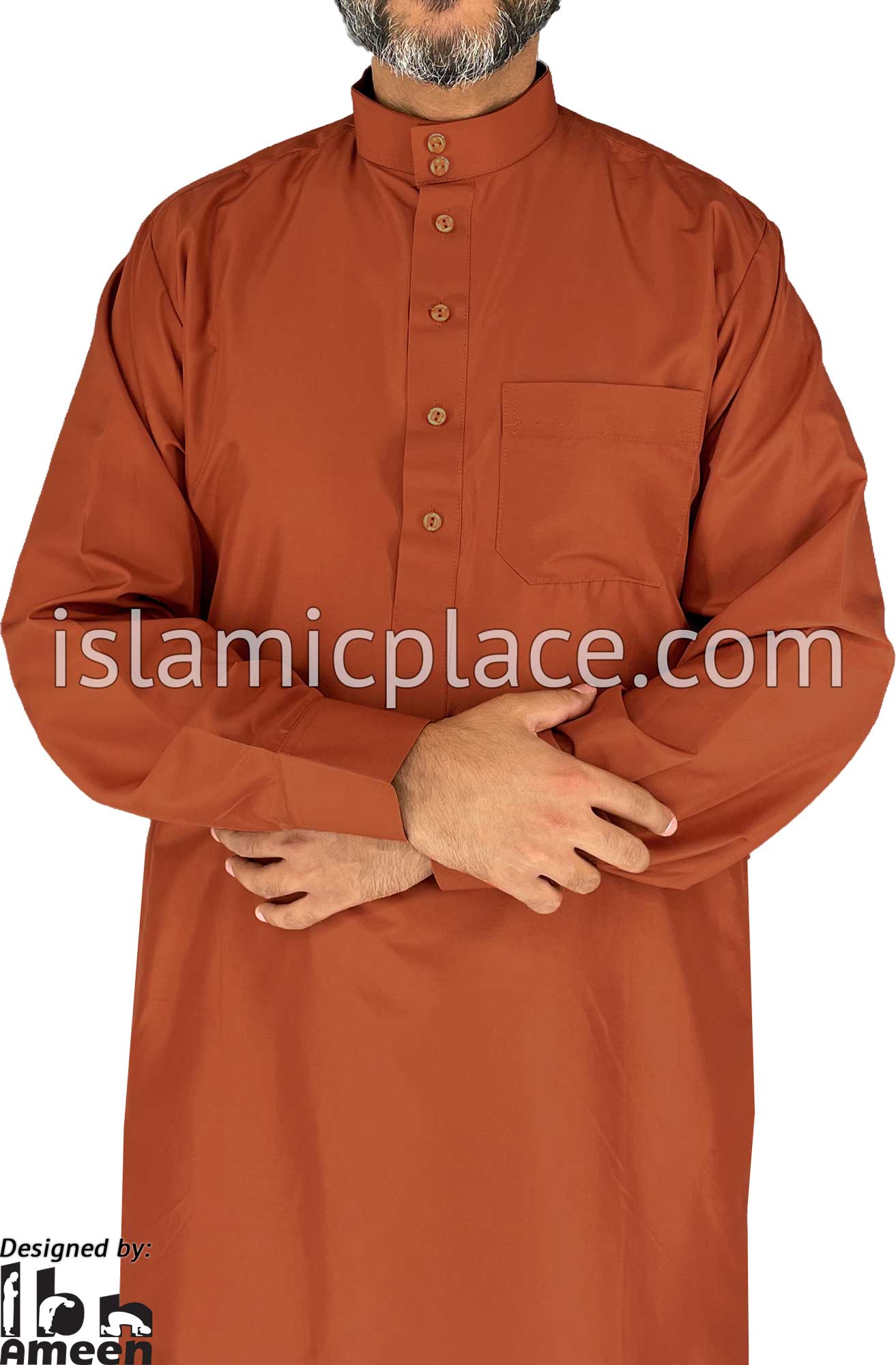 Rust - Men Saudi Ad-Daffah LT Thob by Ibn Ameen with Visible Buttons - IA3