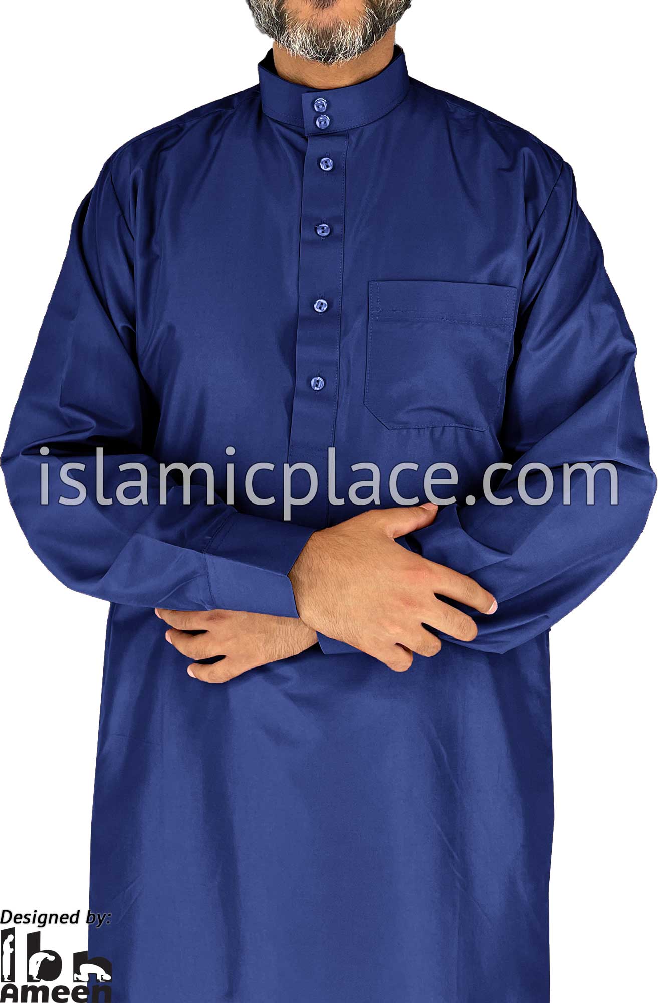 Royal Blue - Men Saudi Ad-Daffah LT Thob by Ibn Ameen with Visible Buttons - IA3