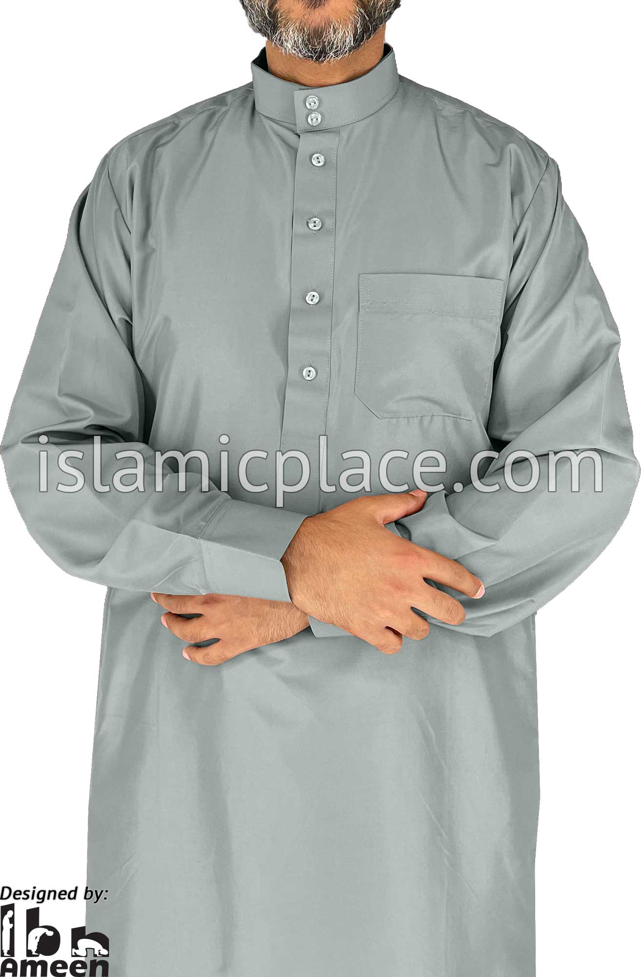 Slate Gray - Men Saudi Ad-Daffah LT Thob by Ibn Ameen with Visible Buttons - IA3