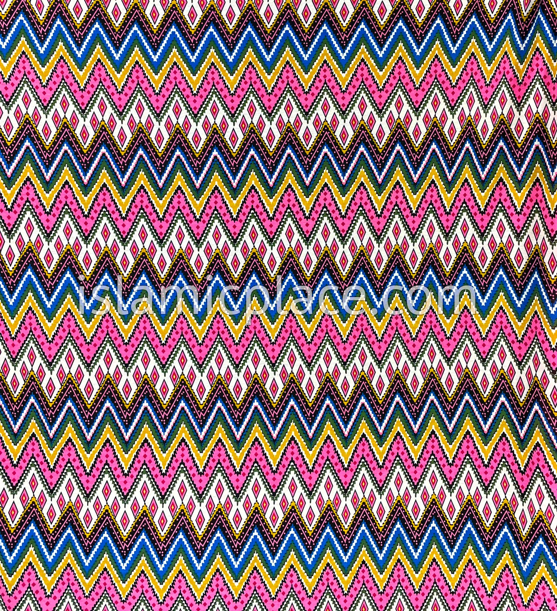 Bubblegum Pink, Mustard and Cobalt Blue Zigzag Design - Print Jersey Shayla Long Rectangle Hijab 30"x70"