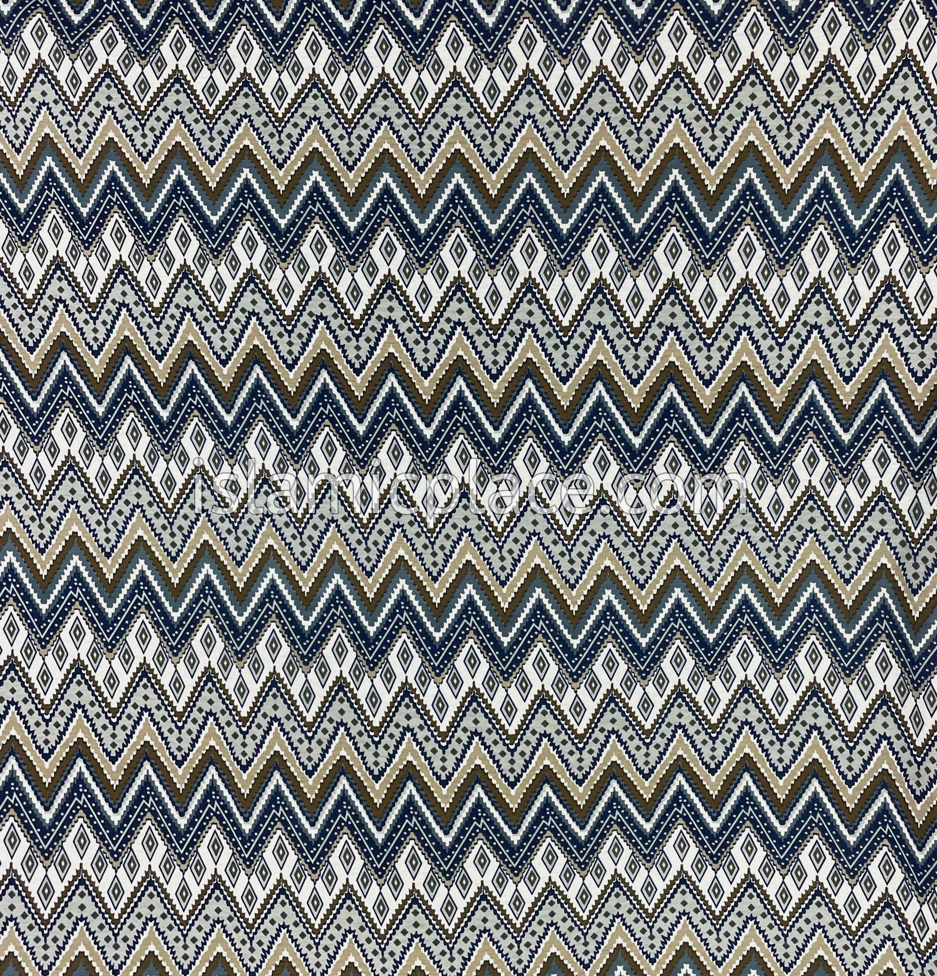 Navy Blue, Graphite Gray and Oyster Zigzag Design - Print Jersey Shayla Long Rectangle Hijab 30"x70"