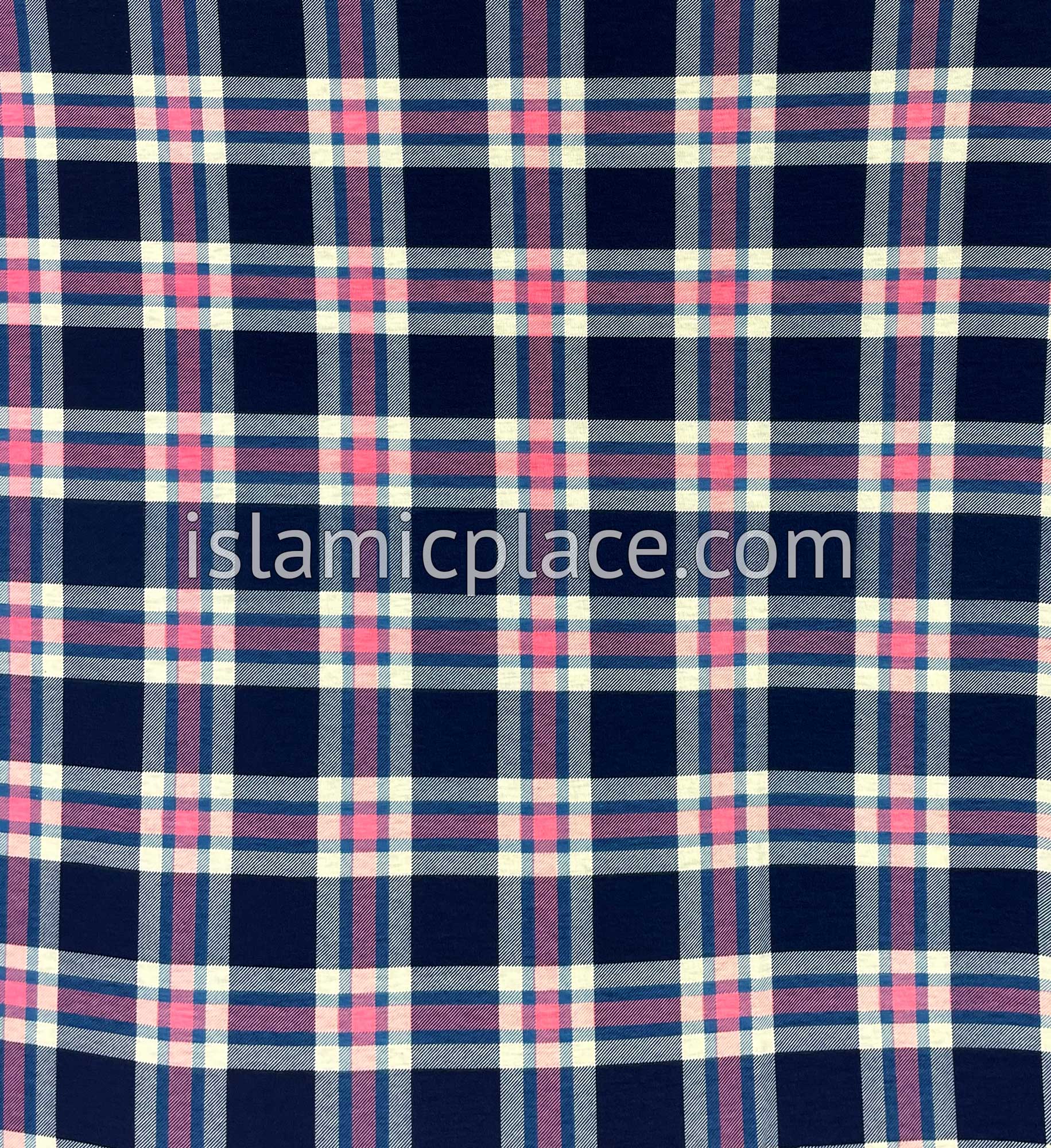 Navy Blue, Off-White and Pink Plaid - Print Jersey Shayla Long Rectangle Hijab 30"x70"