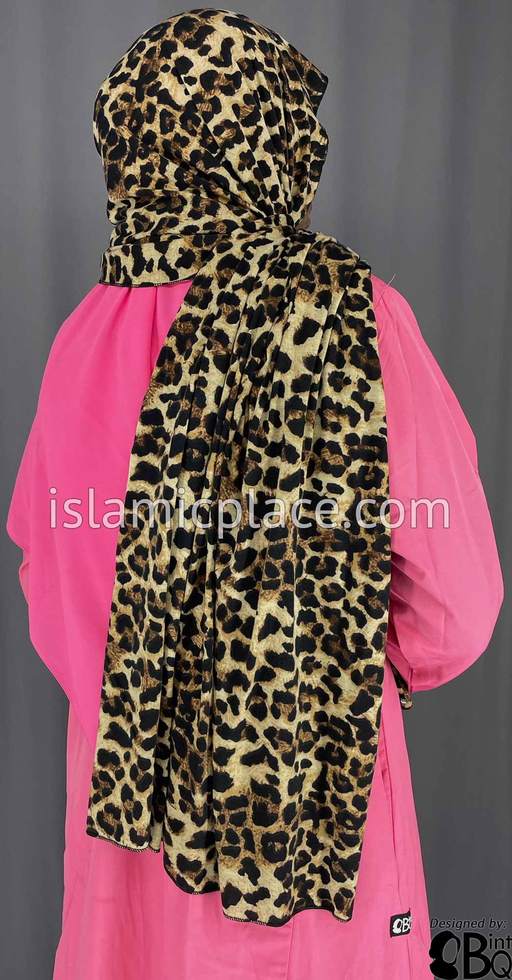 Black and Brown Animal Print on Tan Base - Print Jersey Shayla Long Rectangle Hijab 30&quot;x70&quot;