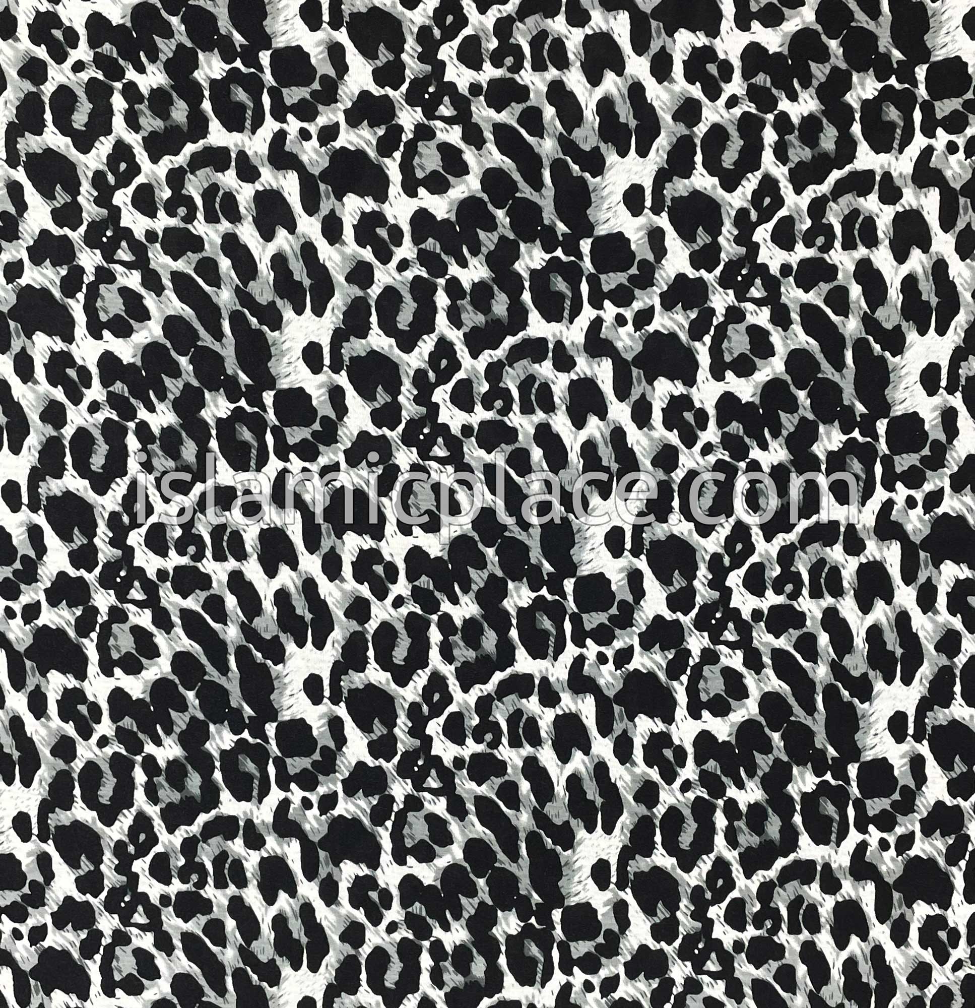 Black and Gray Animal Print on White Base - Print Jersey Shayla Long Rectangle Hijab 30"x70"