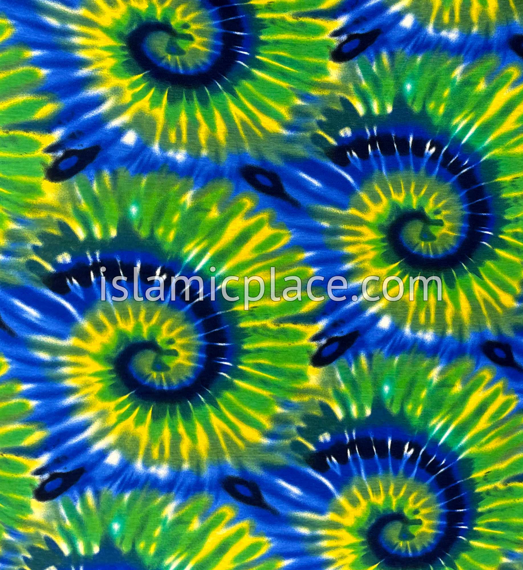 Navy Blue, Green and Yellow Sunbust Tie-Dye Design - Print Jersey Shayla Long Rectangle Hijab 30"x70"