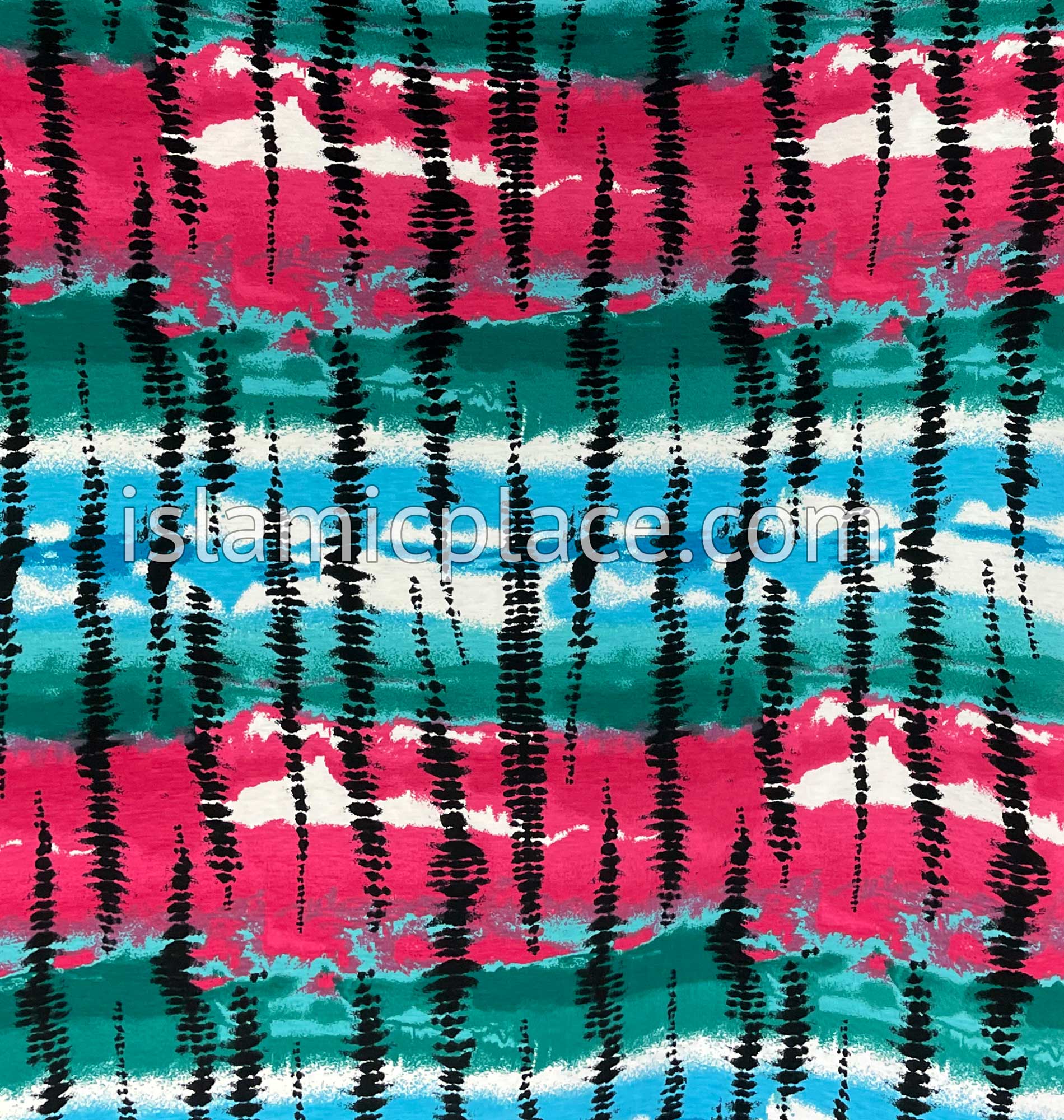 Green, Fuchsia Pink, Blue and Black Tie-Dye Design - Print Jersey Shayla Long Rectangle Hijab 30"x70"