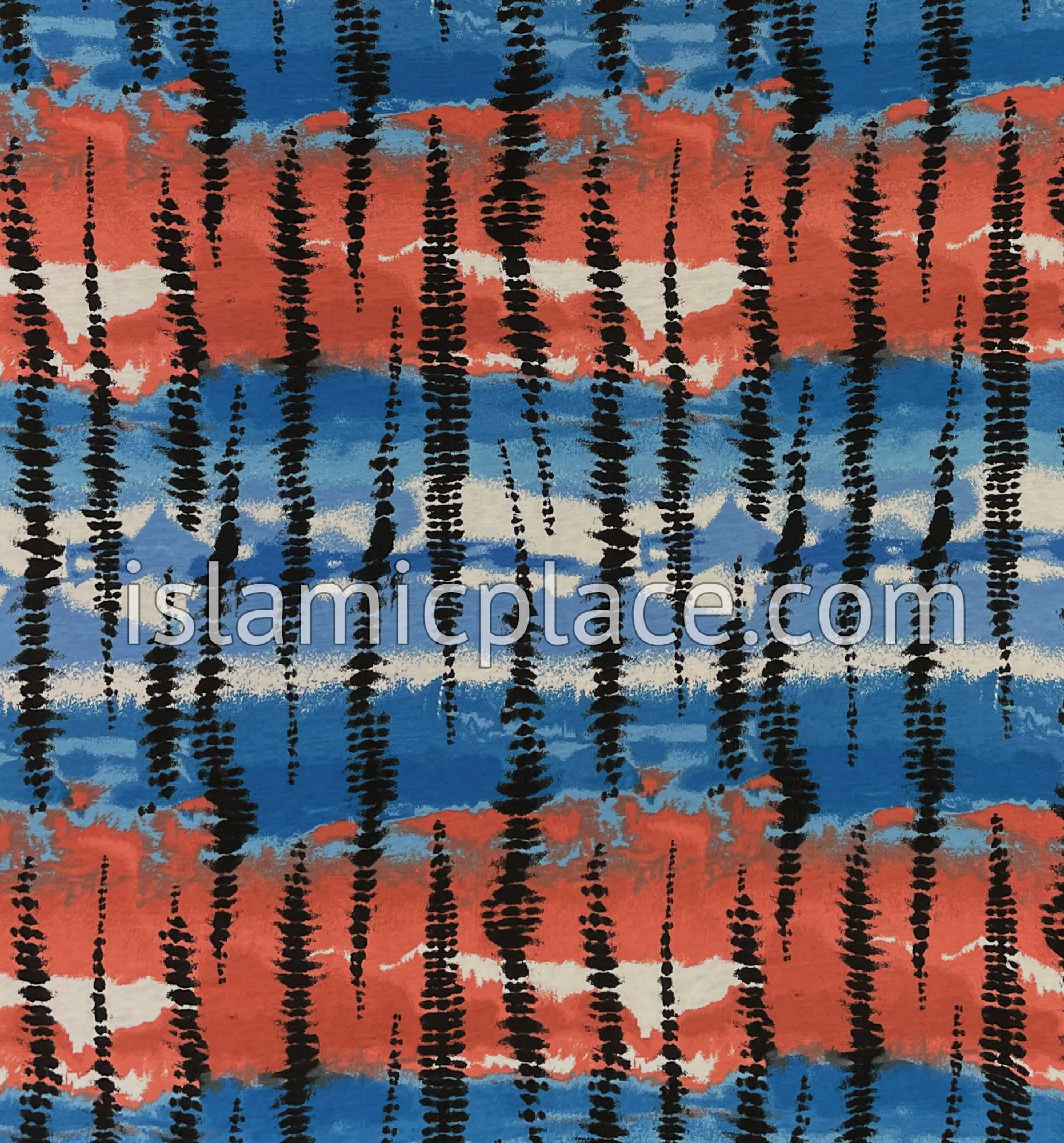 Shades of Blue, Clay Red and Black Tie-Dye Design - Print Jersey Shayla Long Rectangle Hijab 30"x70"