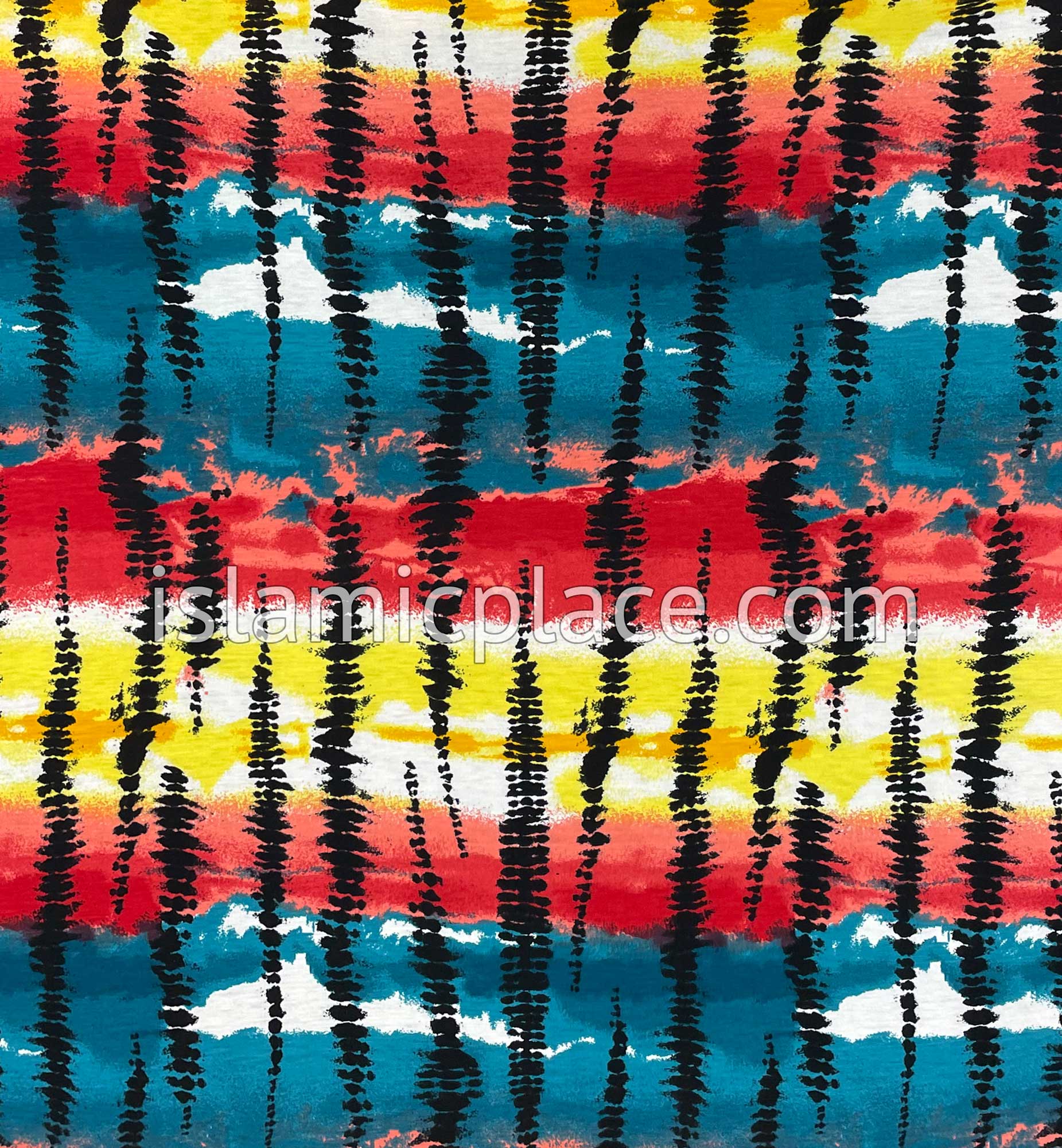 Teal Blue, Red, Yellow and Black Tie-Dye Design - Print Jersey Shayla Long Rectangle Hijab 30"x70"