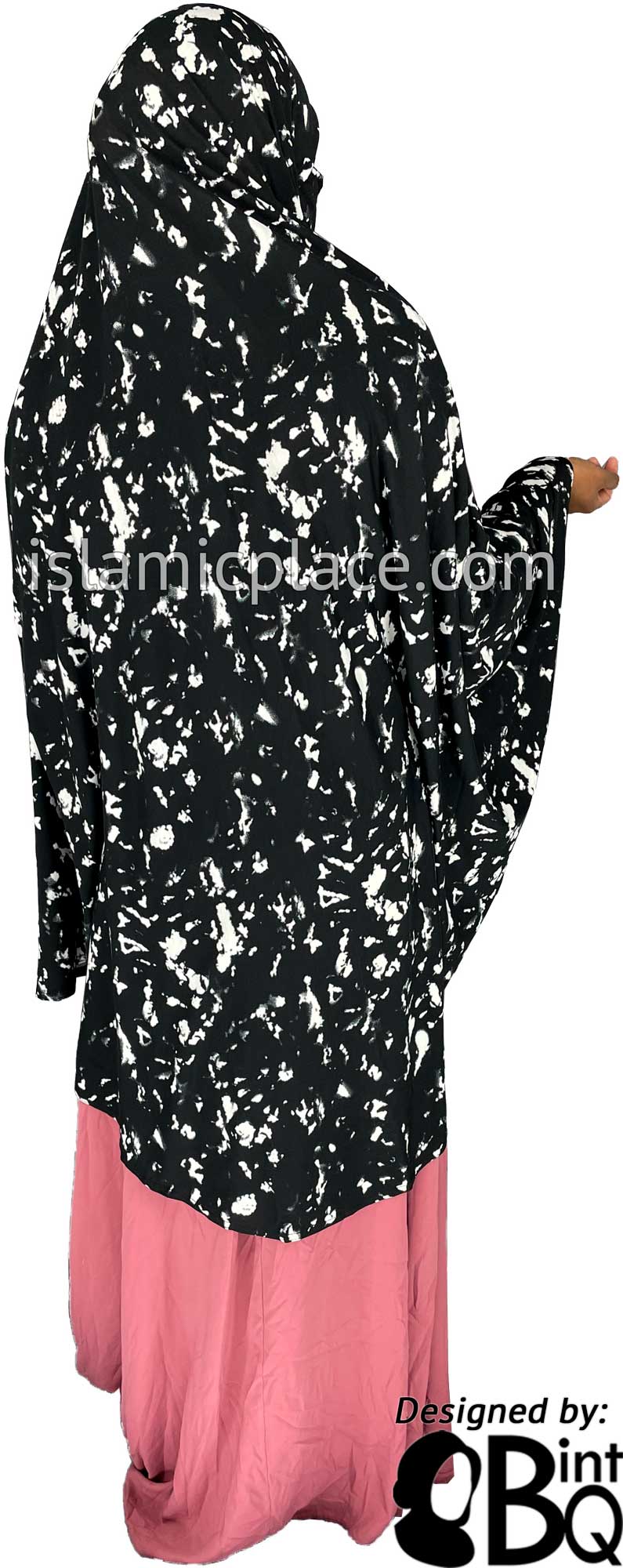 Black and White Smudges - Printed Overhead Khimar - Extra Long Knee Length