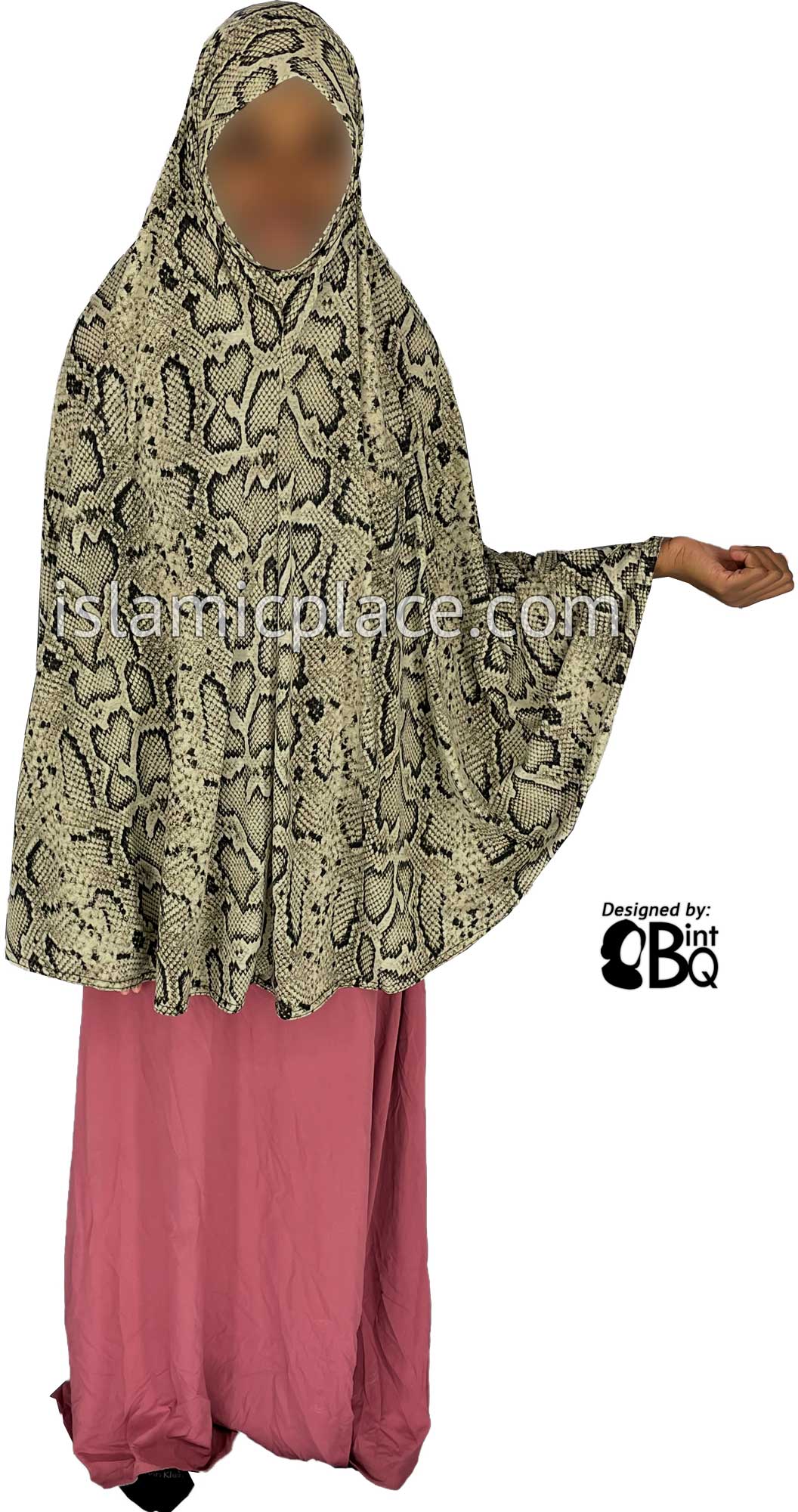 Dark Tan and Black Snake Skin Print - Printed Overhead Khimar - Extra Long Knee Length