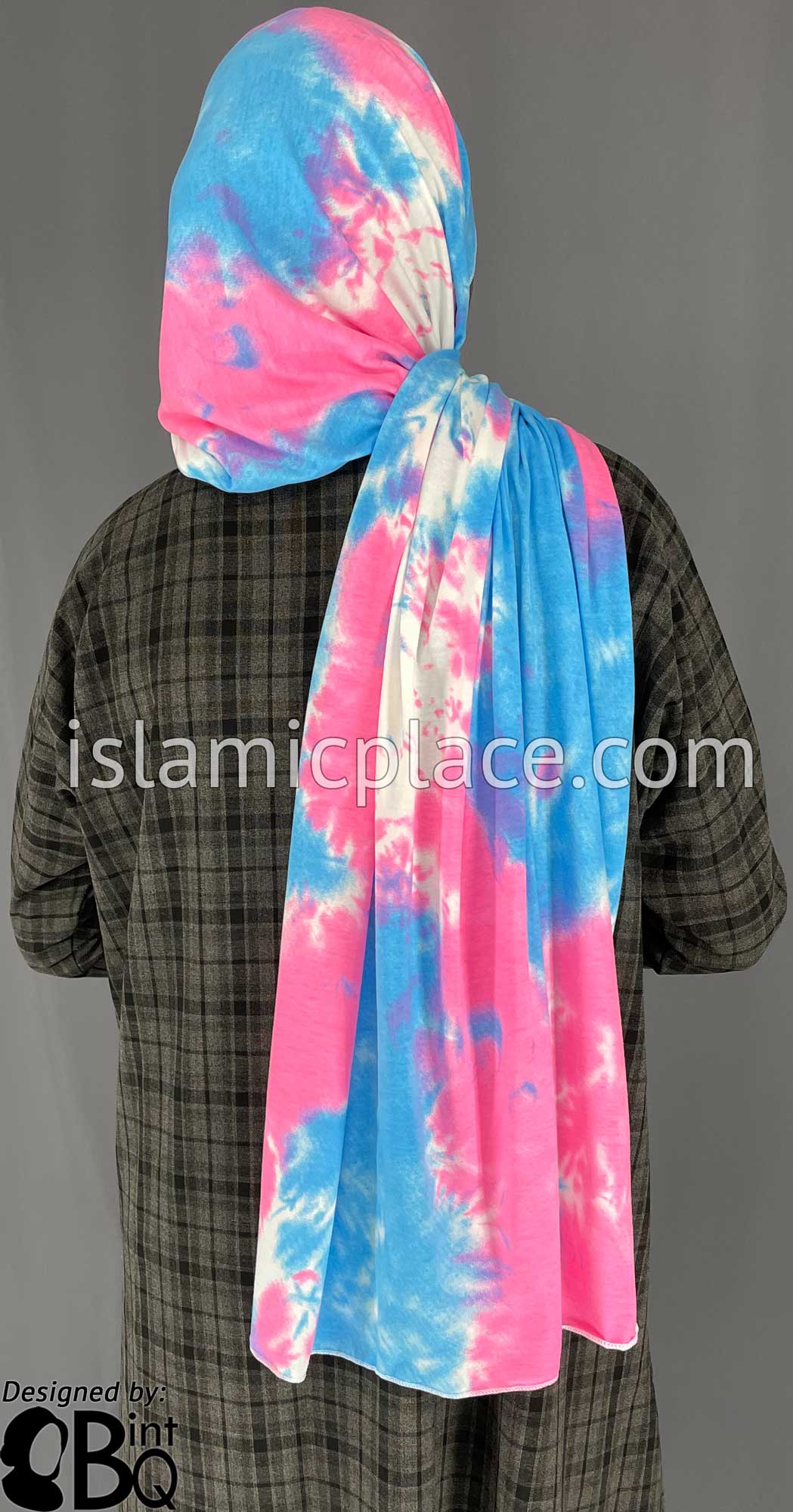 Sky Blue, Pink and White Tie-Dye Design - Print Jersey Shayla Long Rectangle Hijab 30&quot;x70&quot;