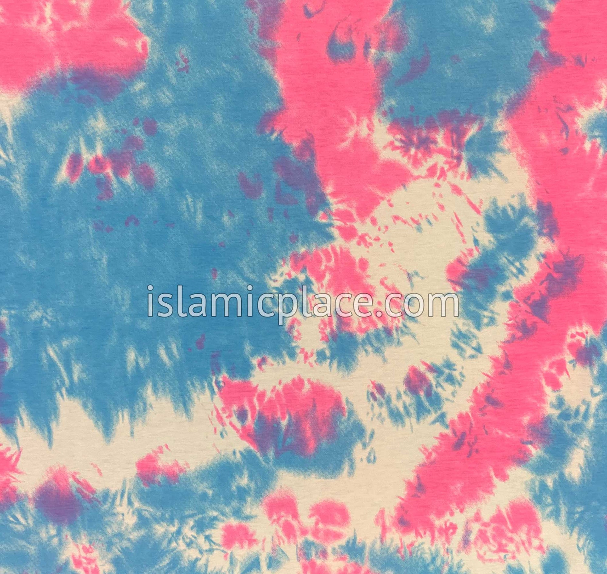 Sky Blue, Pink and White Tie-Dye Design - Print Jersey Shayla Long Rectangle Hijab 30"x70"