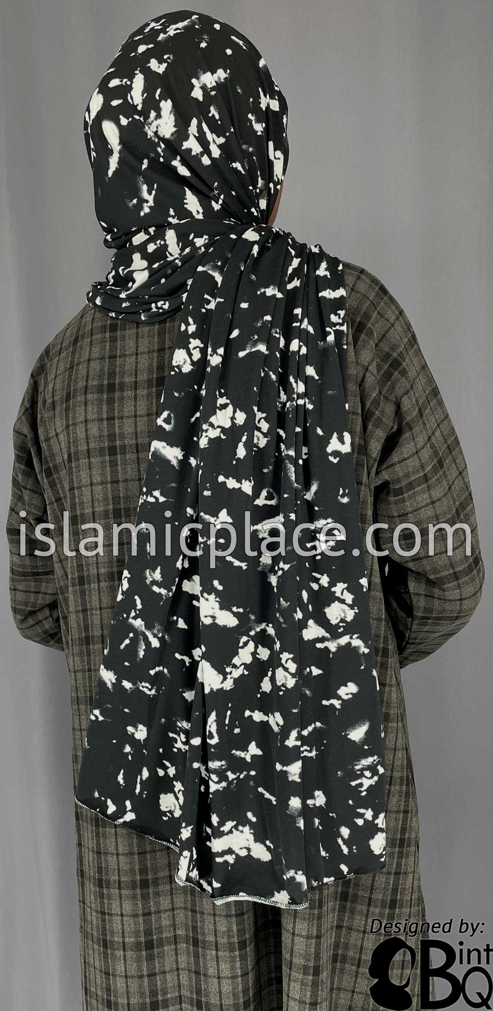 Black and White Smudges - Print Jersey Shayla Long Rectangle Hijab 30"x70"