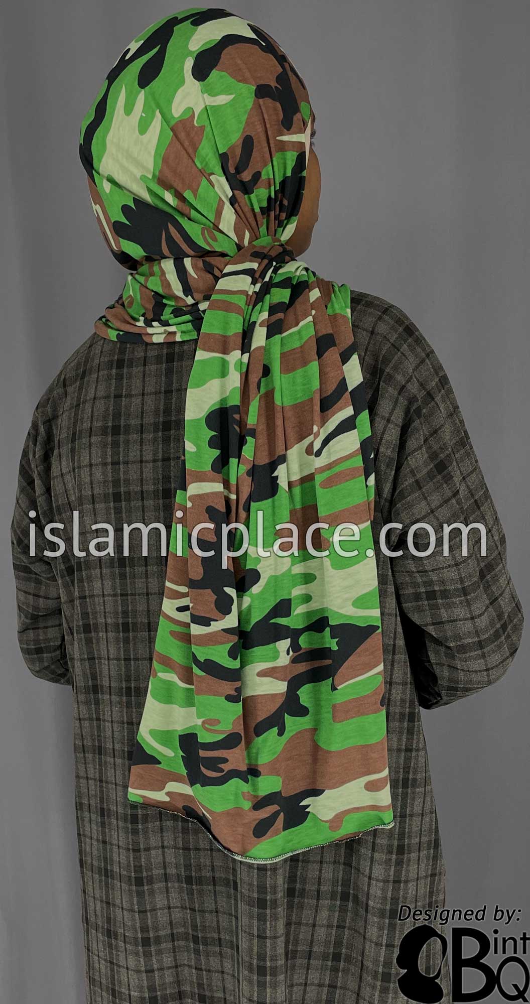 Shades of Green, Brown and Black Cameoflage Design - Print Jersey Shayla Long Rectangle Hijab 30&quot;x70&quot;