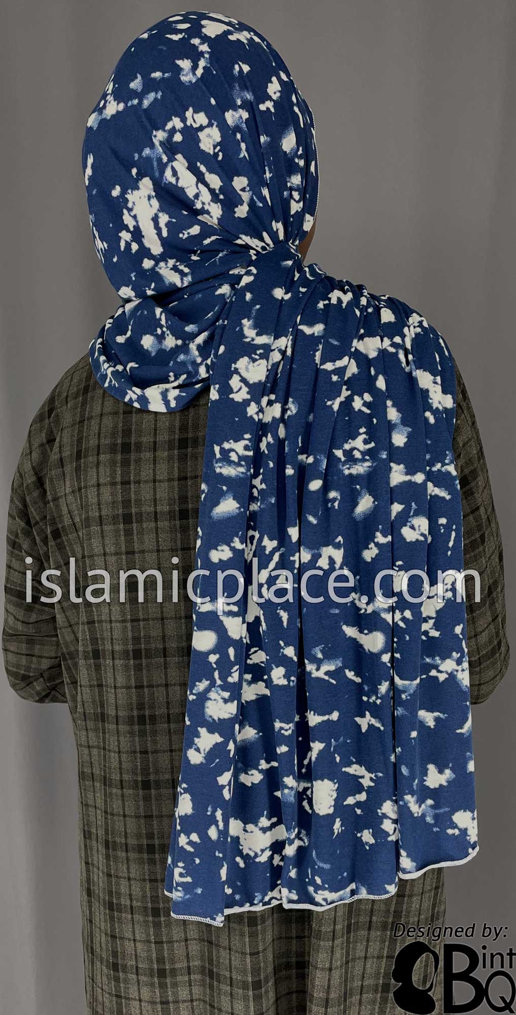 Navy Blue and White Smudges - Print Jersey Shayla Long Rectangle Hijab 30&quot;x70&quot;