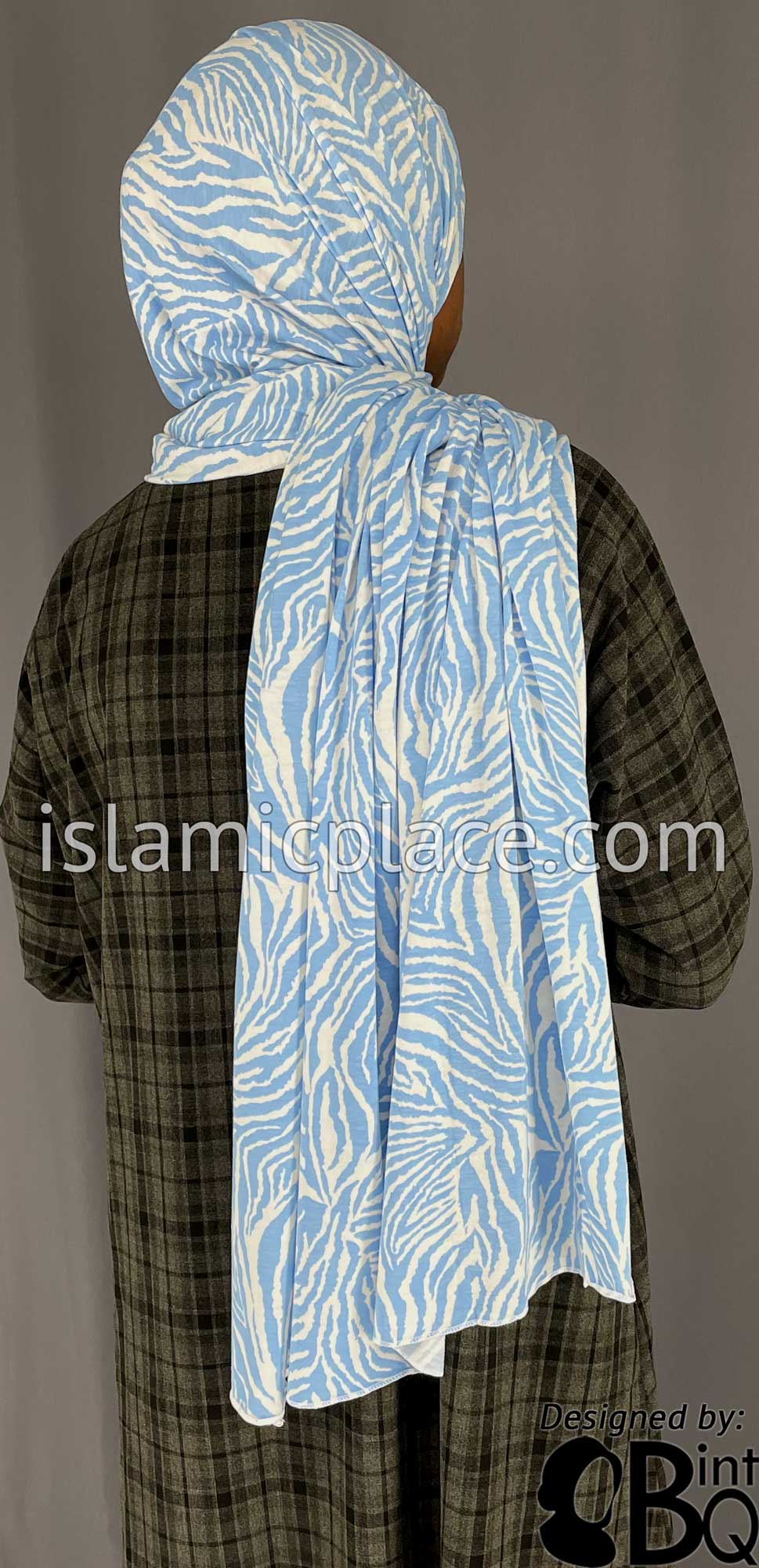 Sky Blue and White Zebra Print - Print Jersey Shayla Long Rectangle Hijab 30&quot;x70&quot;