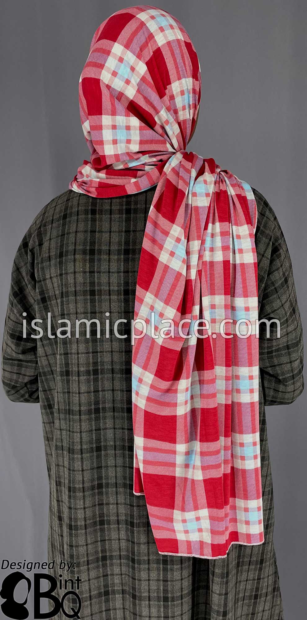 Red, White and Sky Blue Plaid - Print Jersey Shayla Long Rectangle Hijab 30&quot;x70&quot;