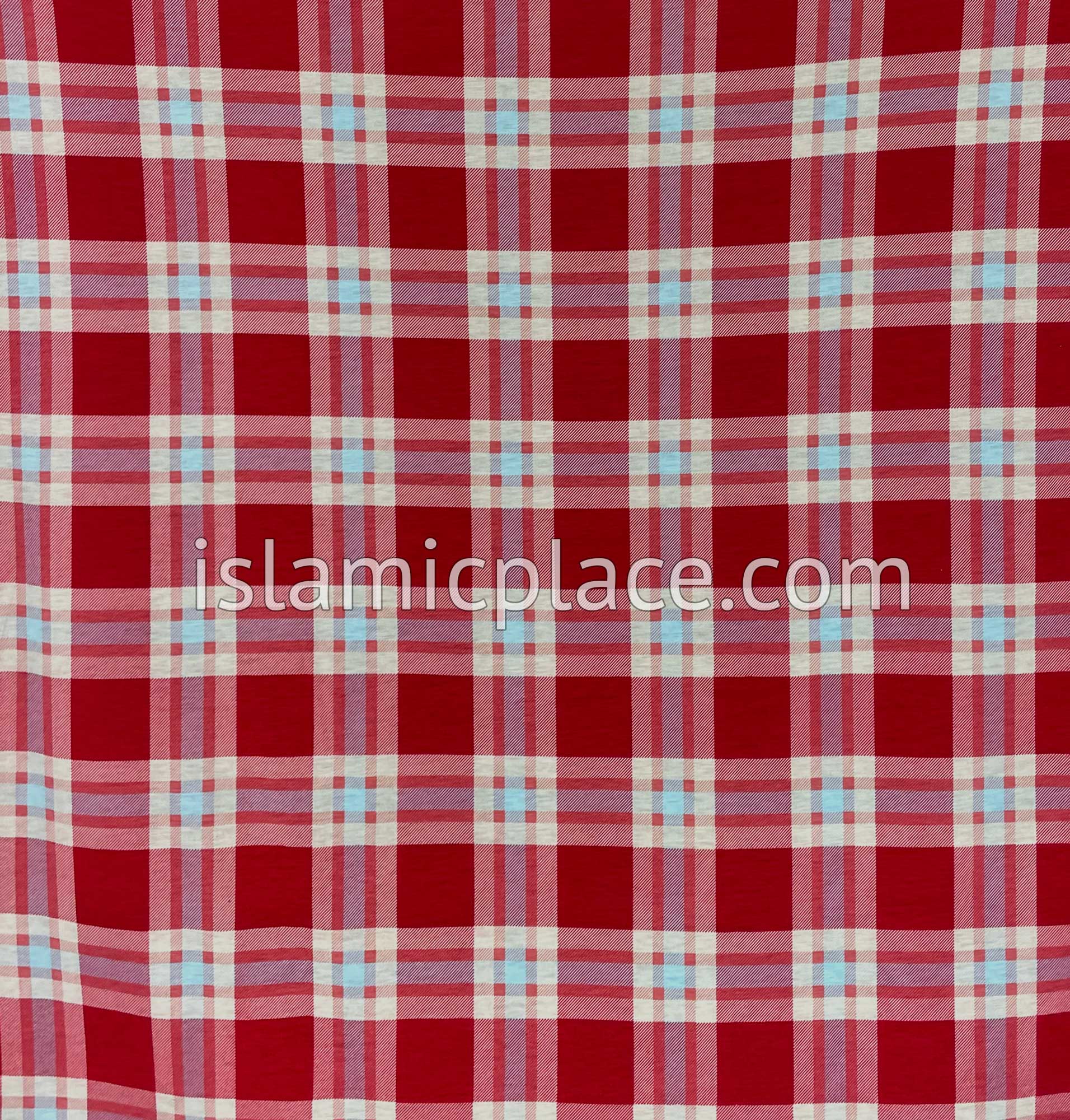 Red, White and Sky Blue Plaid - Print Jersey Shayla Long Rectangle Hijab 30"x70"