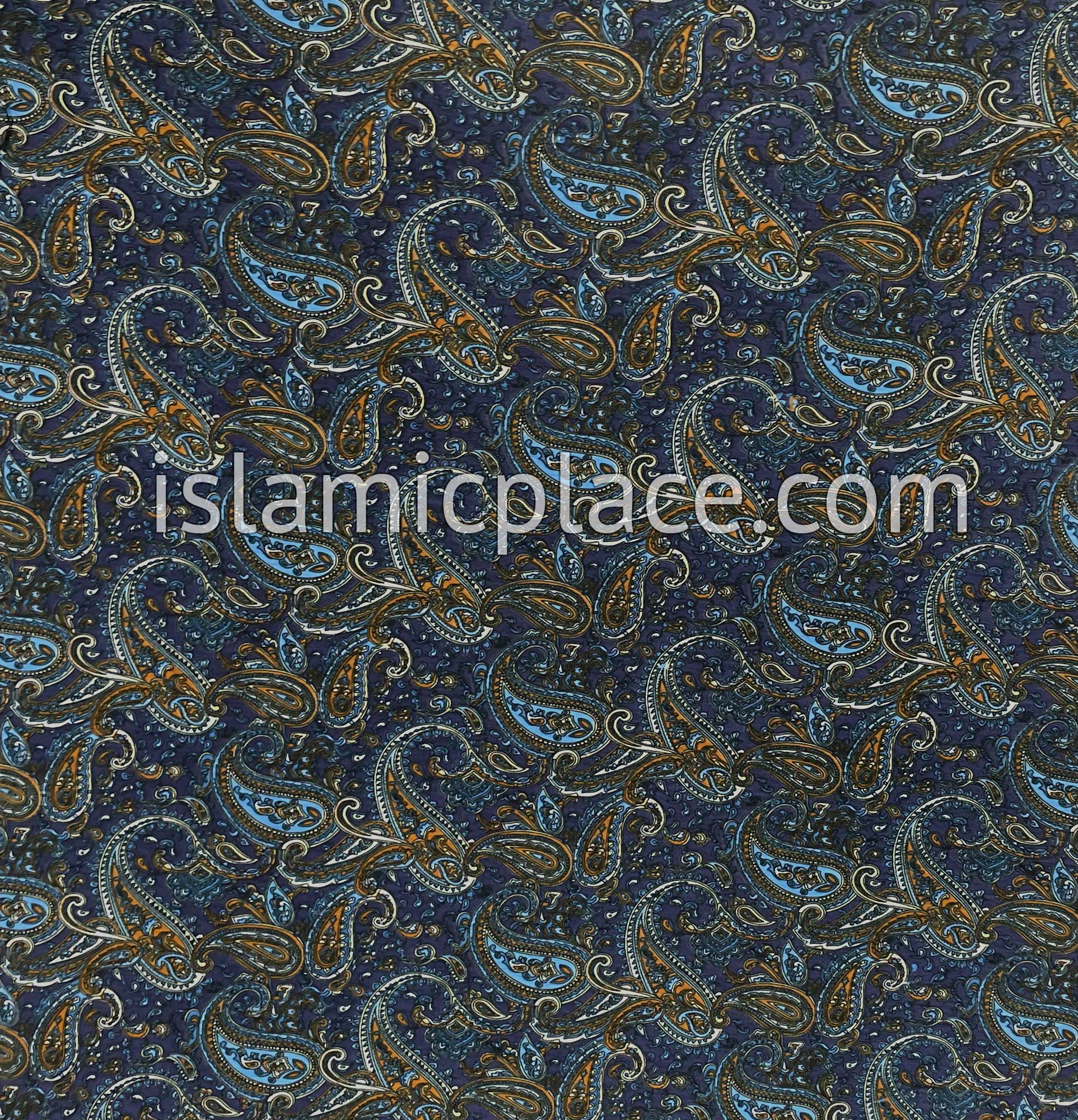 Rust and Blue Paisley on Navy Blue Base - Print Jersey Shayla Long Rectangle Hijab 30"x70"