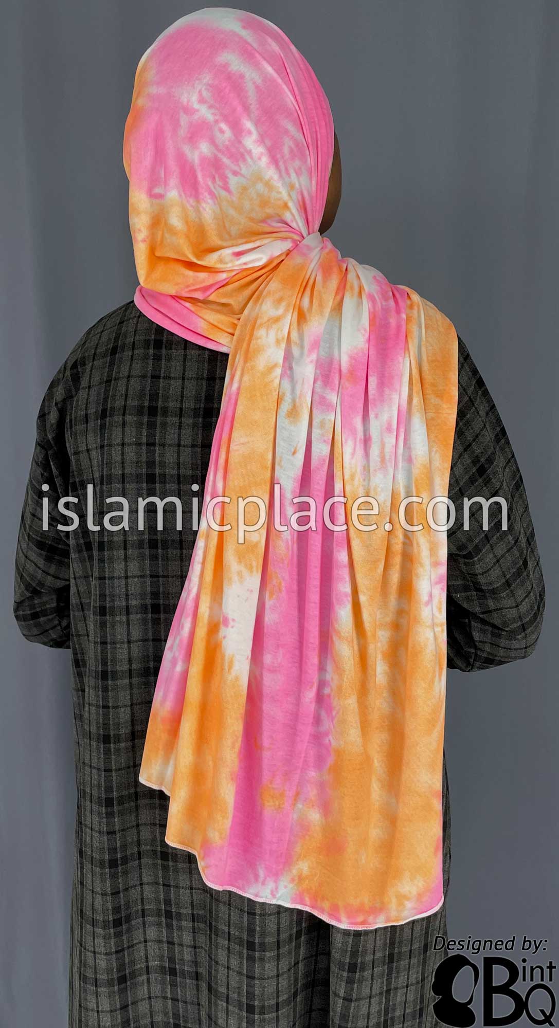 Orange, Pink and White Tie-Dye Design - Print Jersey Shayla Long Rectangle Hijab 30&quot;x70&quot;