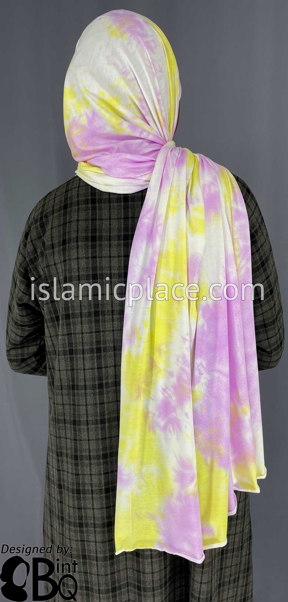 Light Cabaret, Yellow and White Tie-Dye Design - Print Jersey Shayla Long Rectangle Hijab 30&quot;x70&quot;