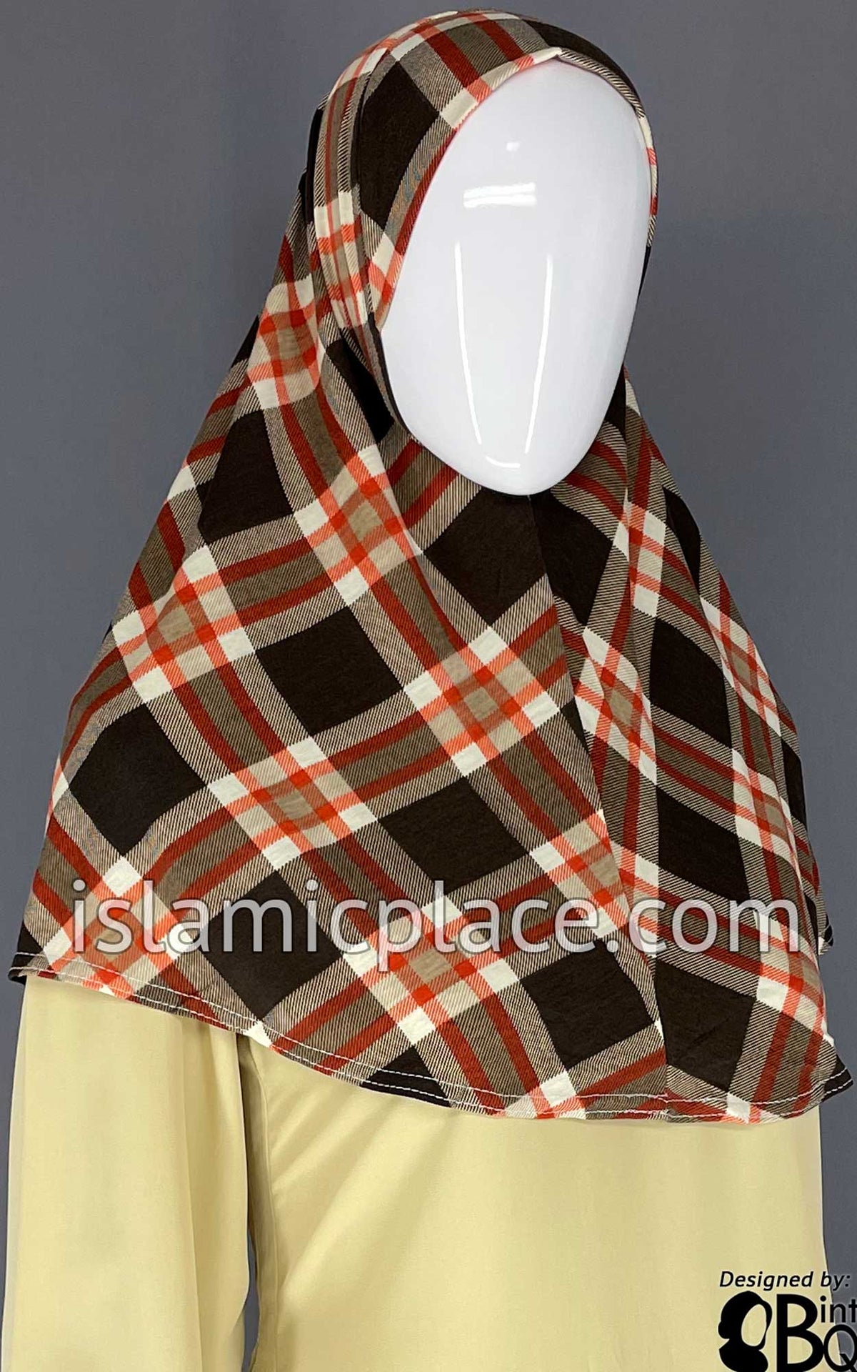 Brown, Tan and Red Plaid - Printed Teen to Adult (Large) Hijab Al-Amira (1-piece style)