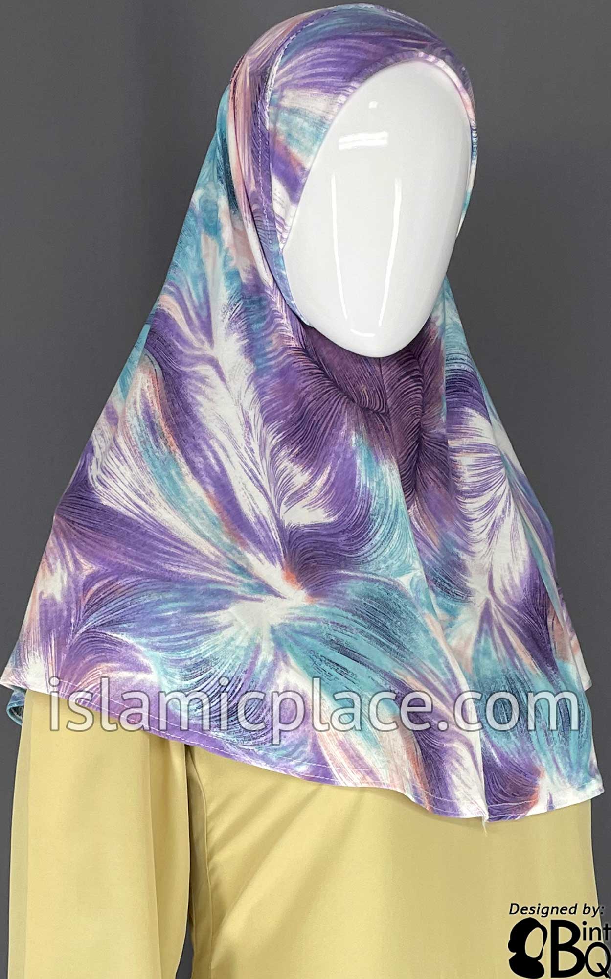 Purple, Sky Blue and White Truffula Design- Printed Teen to Adult (Large) Hijab Al-Amira (1-piece style)