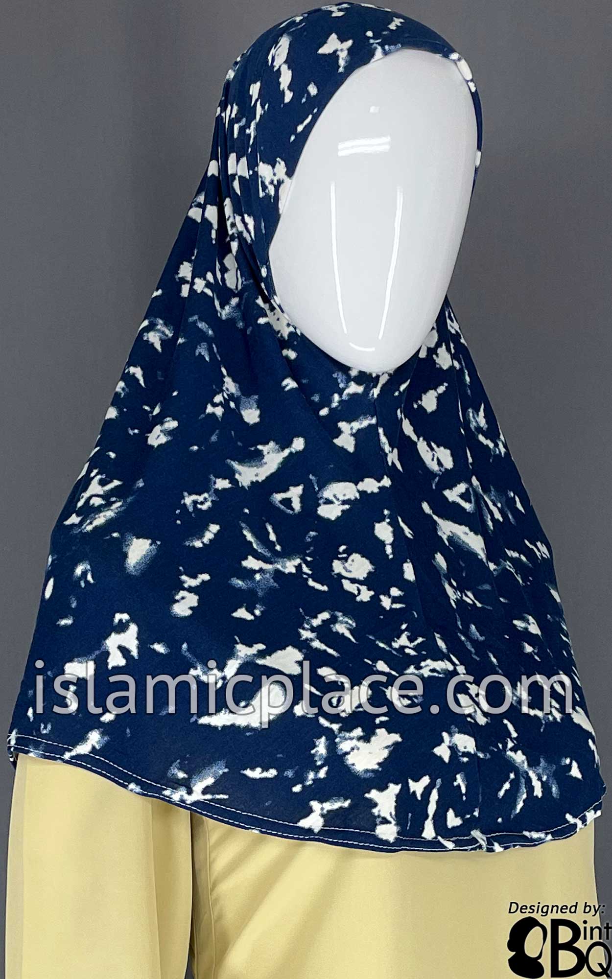 Navy Blue and White Smudges- Printed Teen to Adult (Large) Hijab Al-Amira (1-piece style)