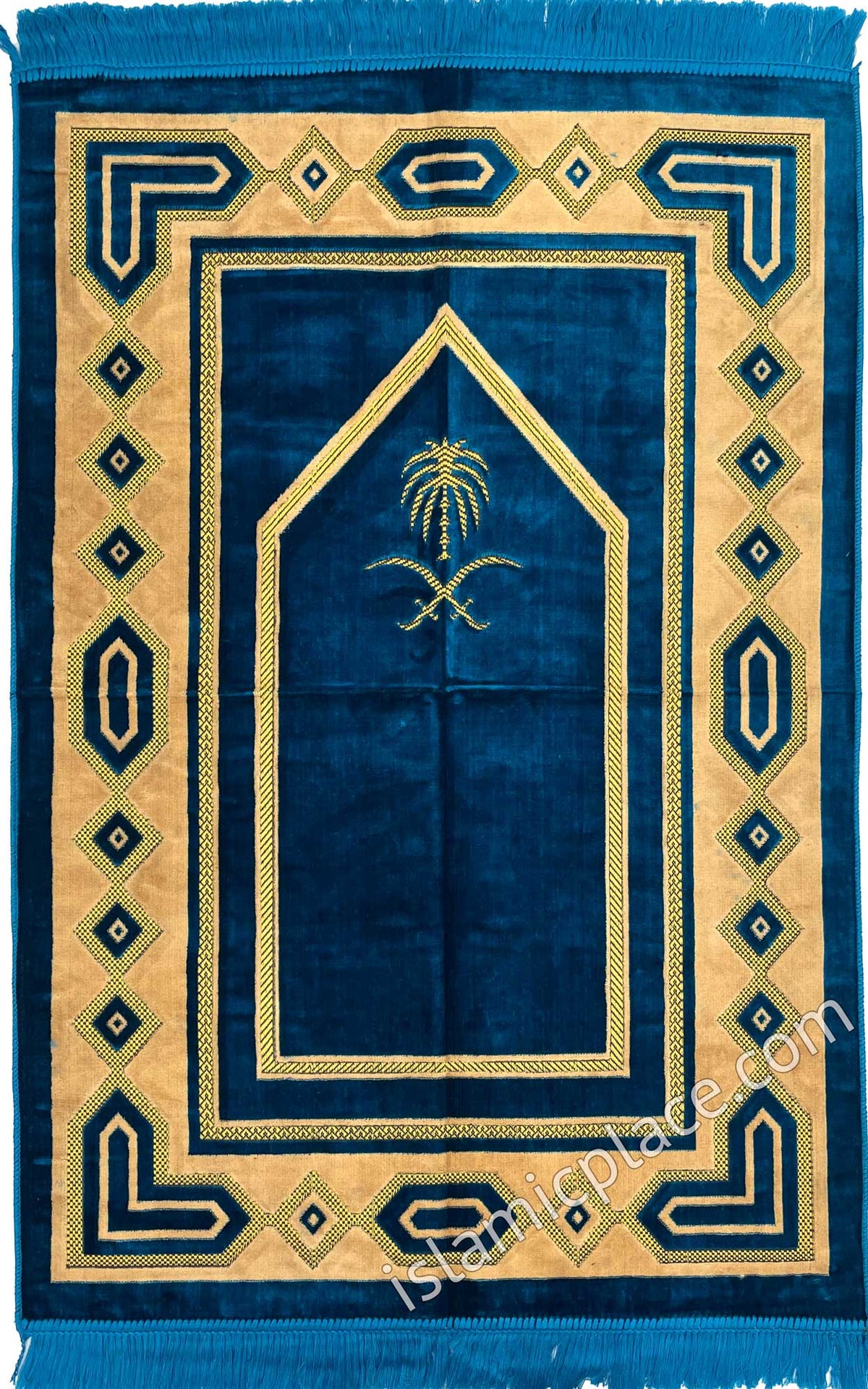 Teal Blue Prayer Rug with Saudi Design (Big &amp; Tall size)