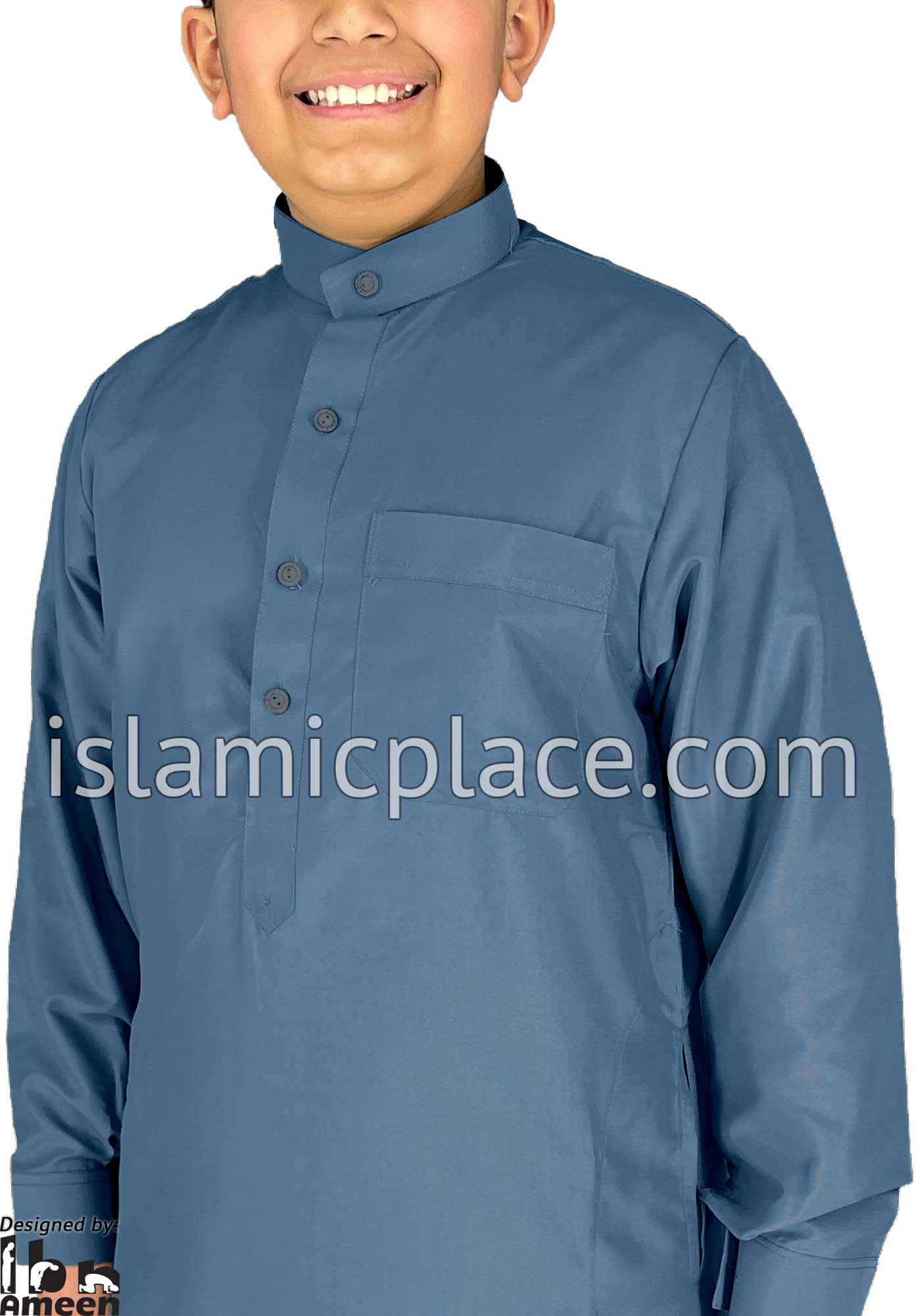 Steel Blue - Boy's Saudi Ad-Daffah Plain Kameez by Ibn Ameen