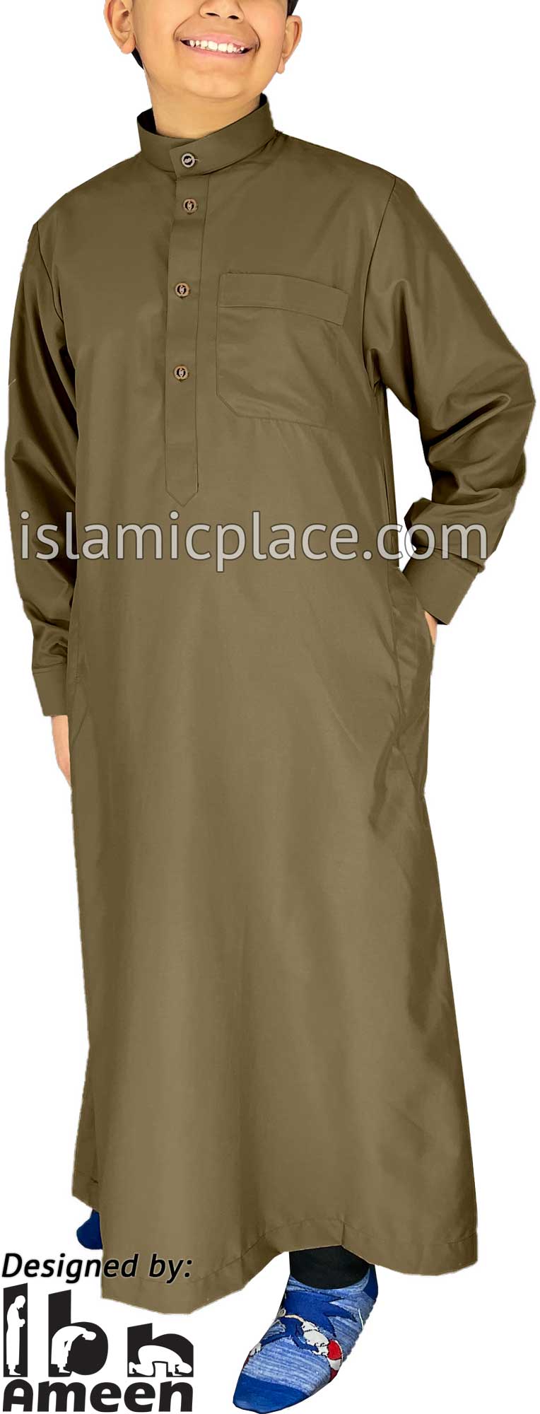 Light Brown - Boy&#39;s Aziz Style Men Saudi Thob by Ibn Ameen